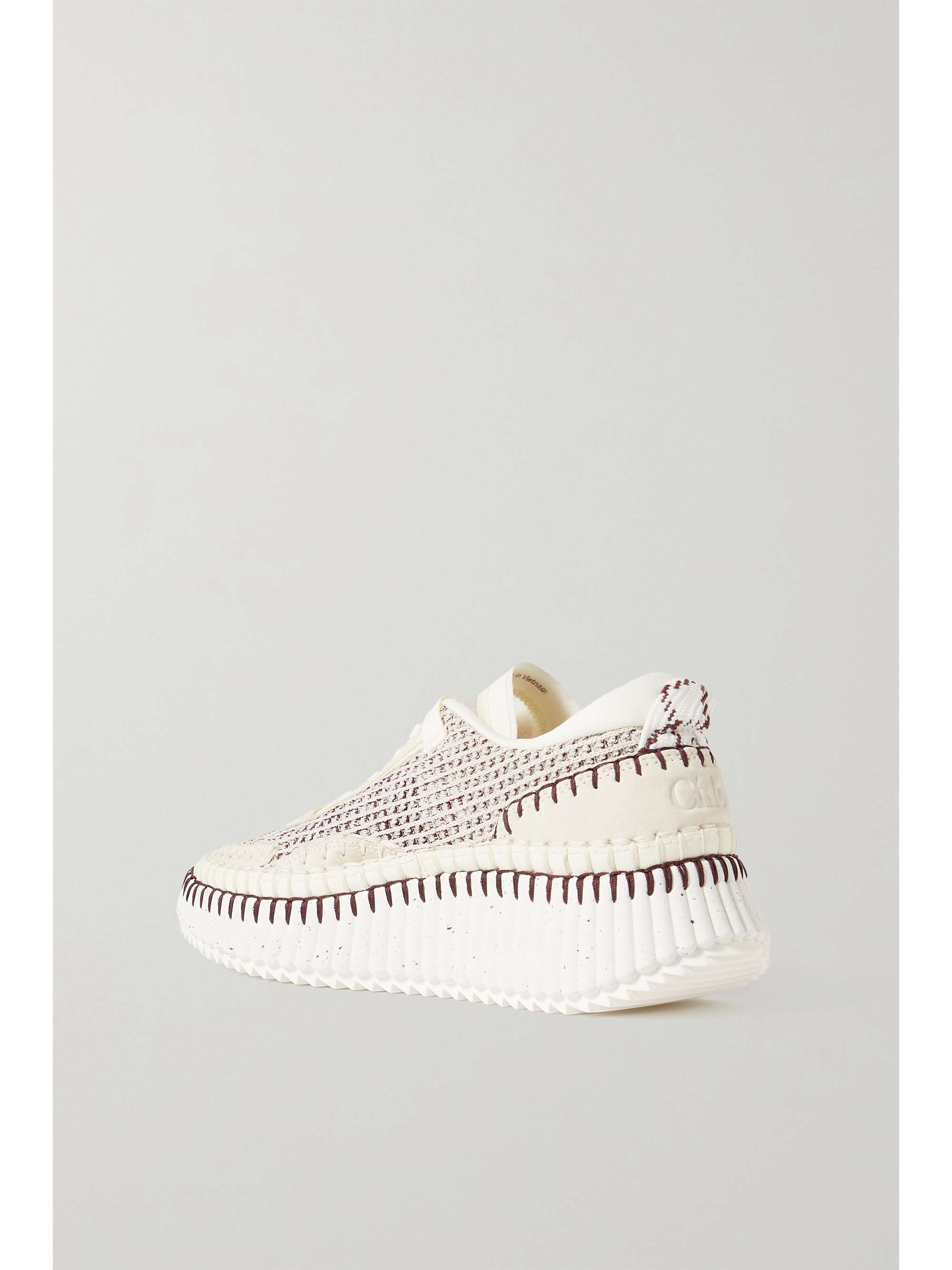 CHLOÉ + NET SUSTAIN Nama embroidered suede and recycled-mesh sneakers