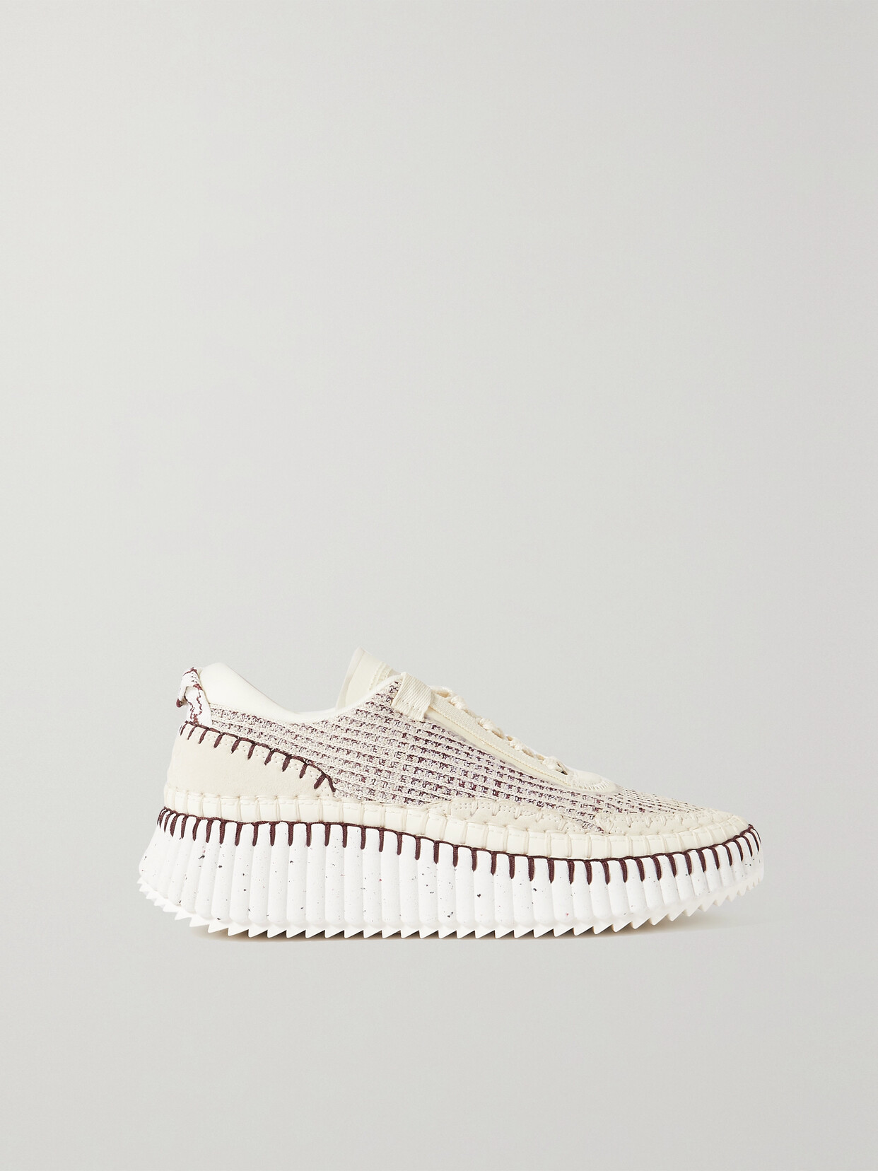 CHLOÉ NAMA EMBROIDERED SUEDE AND RECYCLED-MESH SNEAKERS