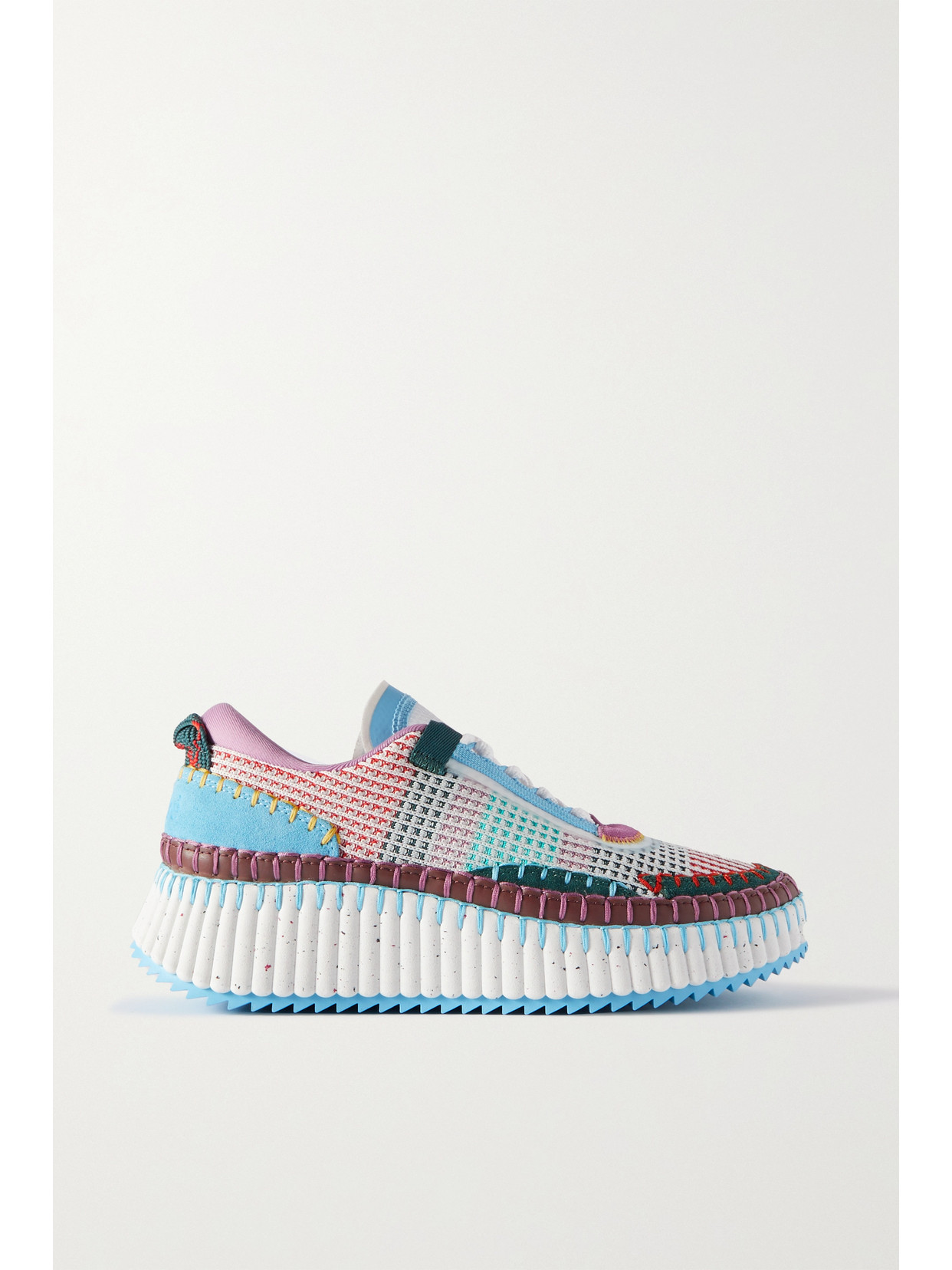 Chloé + Net Sustain Nama Embroidered Suede And Recycled-mesh Sneakers In Blue
