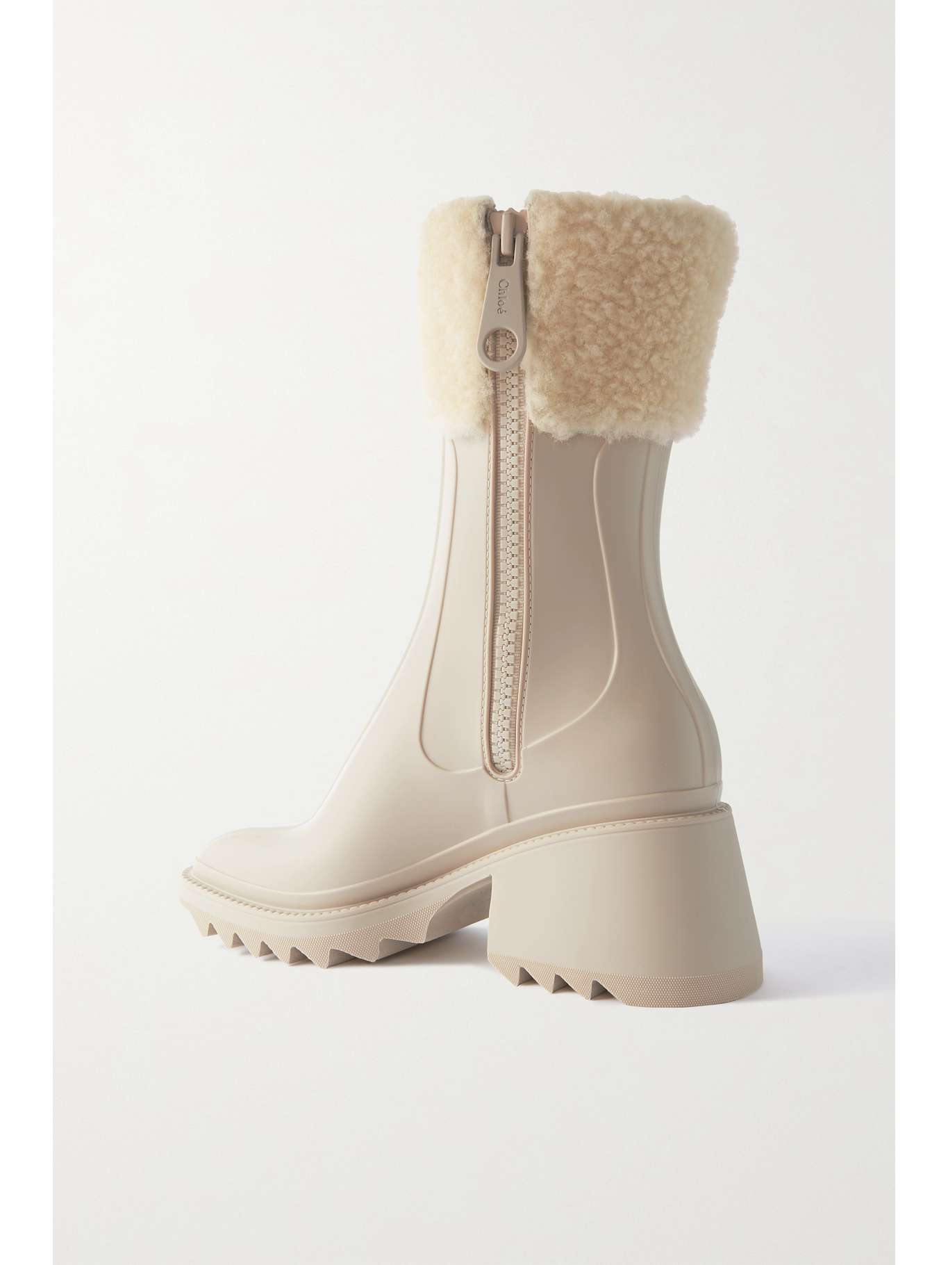 Sand Betty shearlingtrimmed rubber ankle boots CHLOÉ NETAPORTER