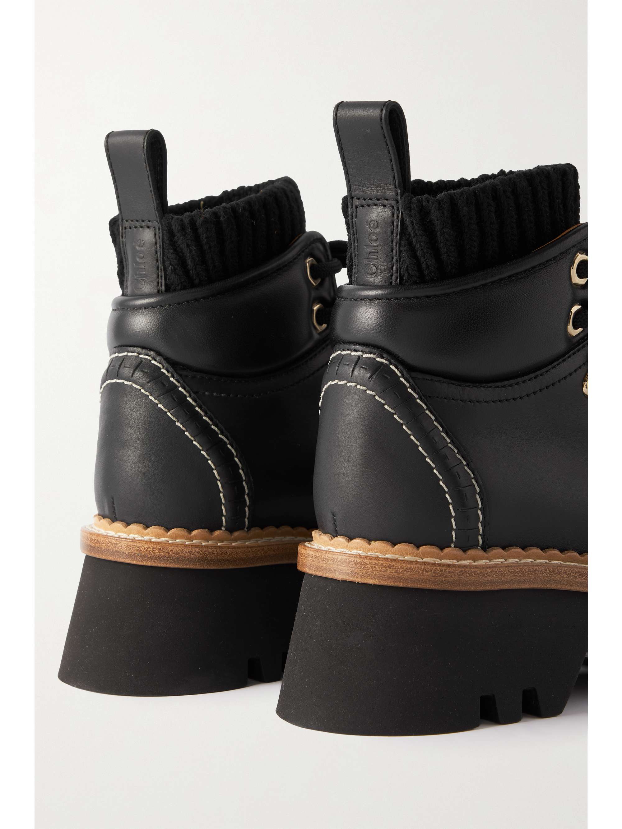 CHLOÉ + NET SUSTAIN Owena ribbed-knit and leather ankle boots