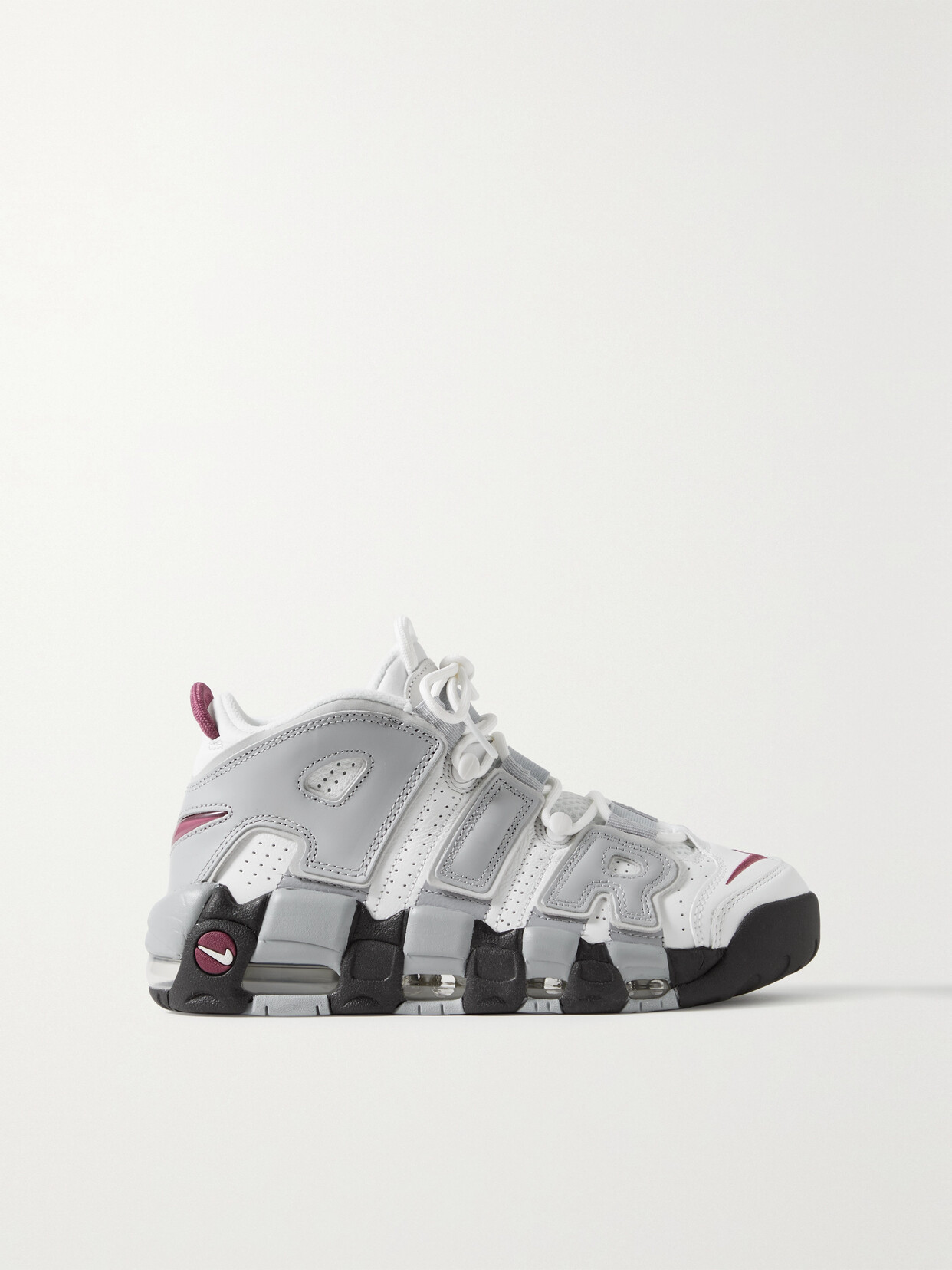 NIKE AIR MORE UPTEMPO '96 RUBBER-TRIMMED LEATHER SNEAKERS