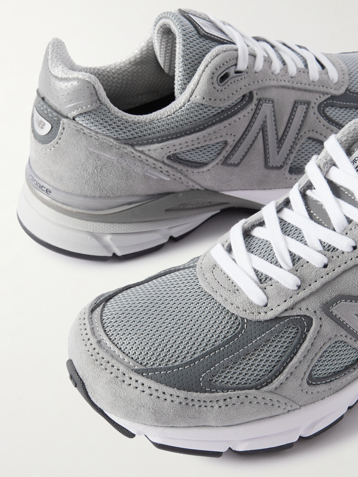 NEW BALANCE 990V4 LEATHER-TRIMMED SUEDE AND MESH SNEAKERS
