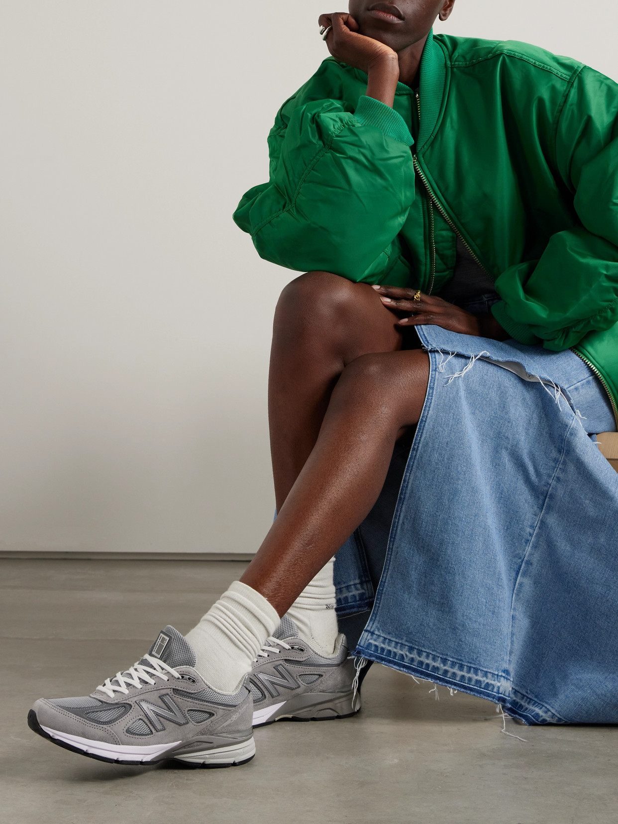 NEW BALANCE 990V4 LEATHER-TRIMMED SUEDE AND MESH SNEAKERS