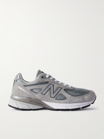 New Balance 990v4 leather-trimmed suede and mesh sneakers