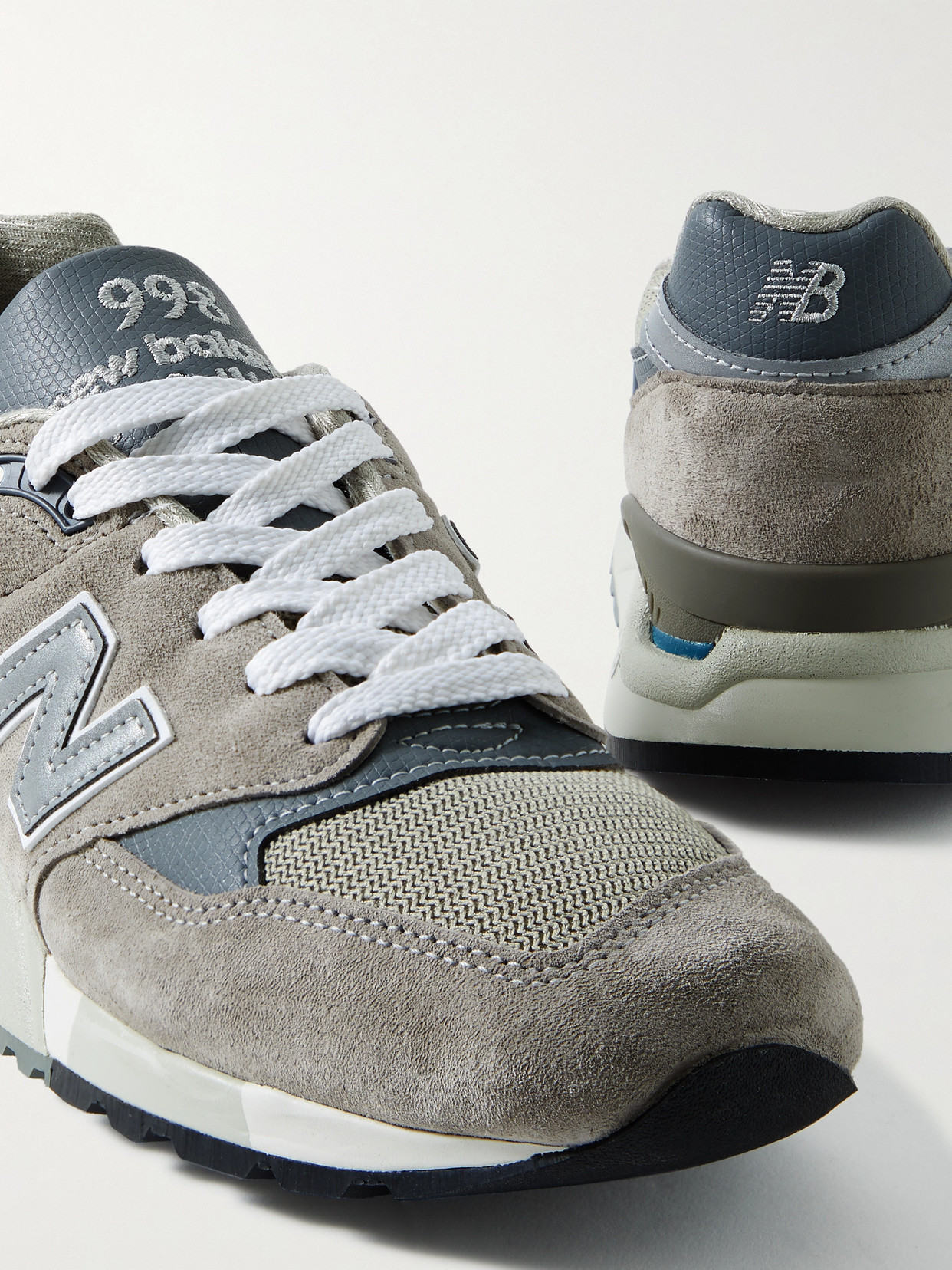 Shop New Balance Made In Usa 998 Core Rubber-trimmed Leather, Mesh And Suede Sneakers In Gray