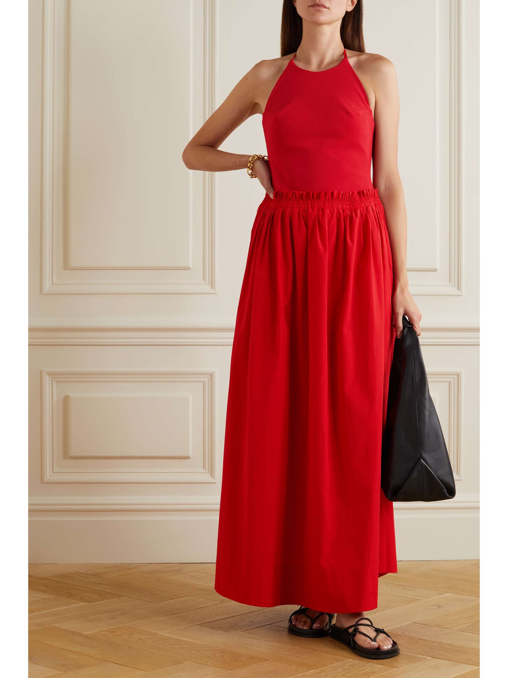 ESSE STUDIOS + NET SUSTAIN organic cotton-poplin and stretch-knit halterneck maxi dress