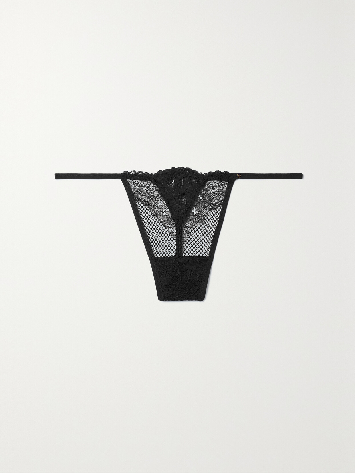 Anine Bing - Amina Corded Lace And Mesh Thong - Black