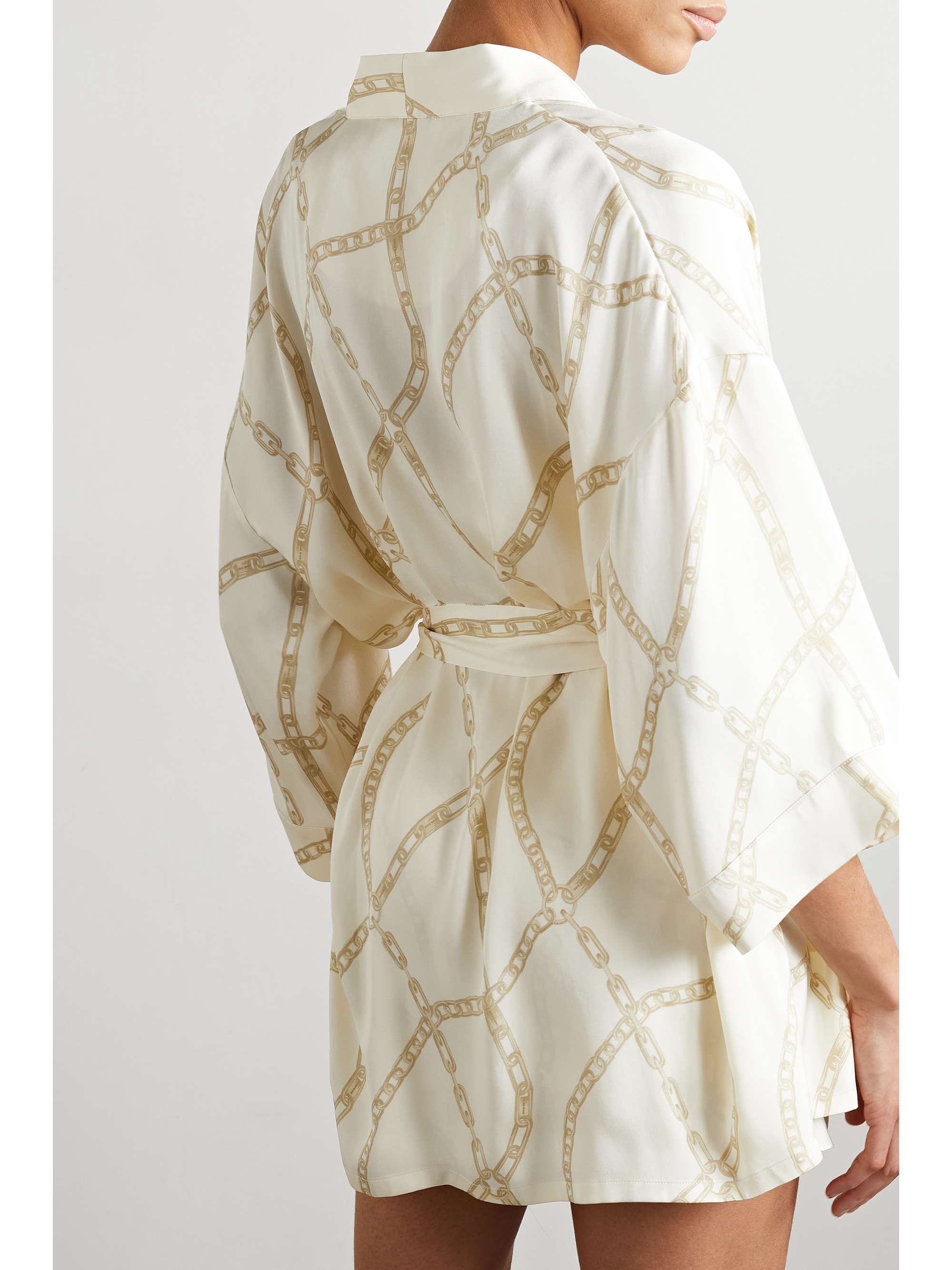 ANINE BING Kara belted printed silk-charmeuse robe