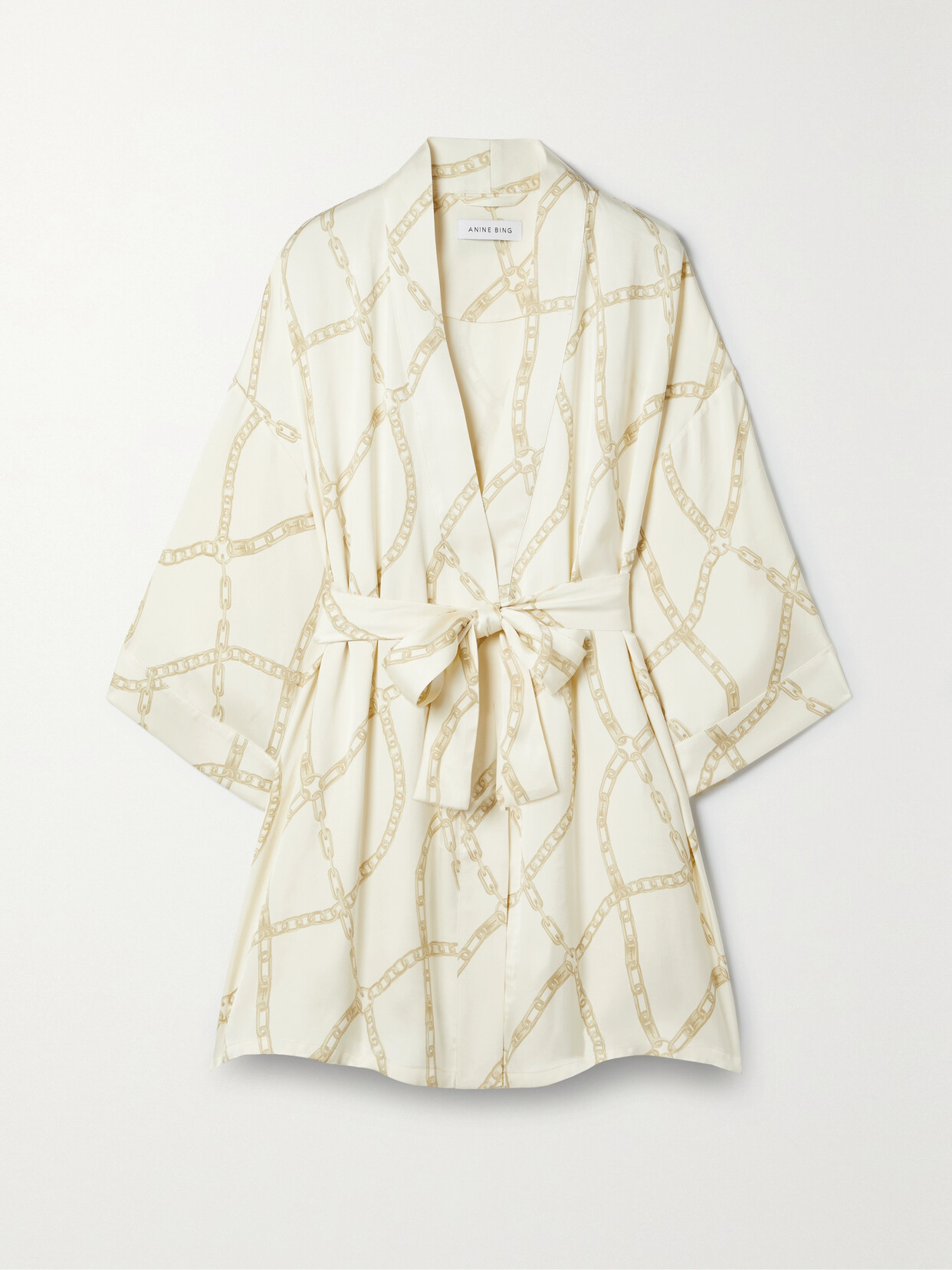 Anine Bing - Kara Belted Printed Silk-charmeuse Robe - Neutrals