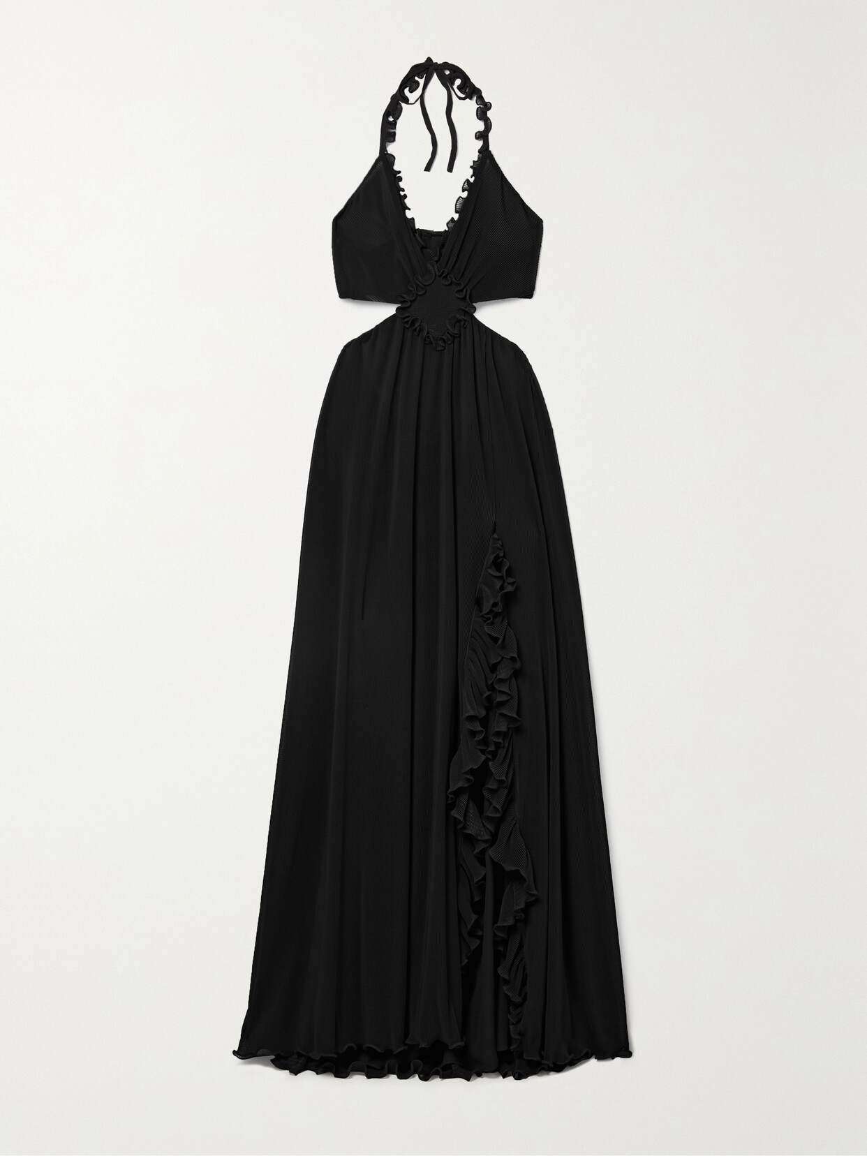 Loveshackfancy Talitha Open-back Ruffled Plissé-chiffon Maxi Dress In Black
