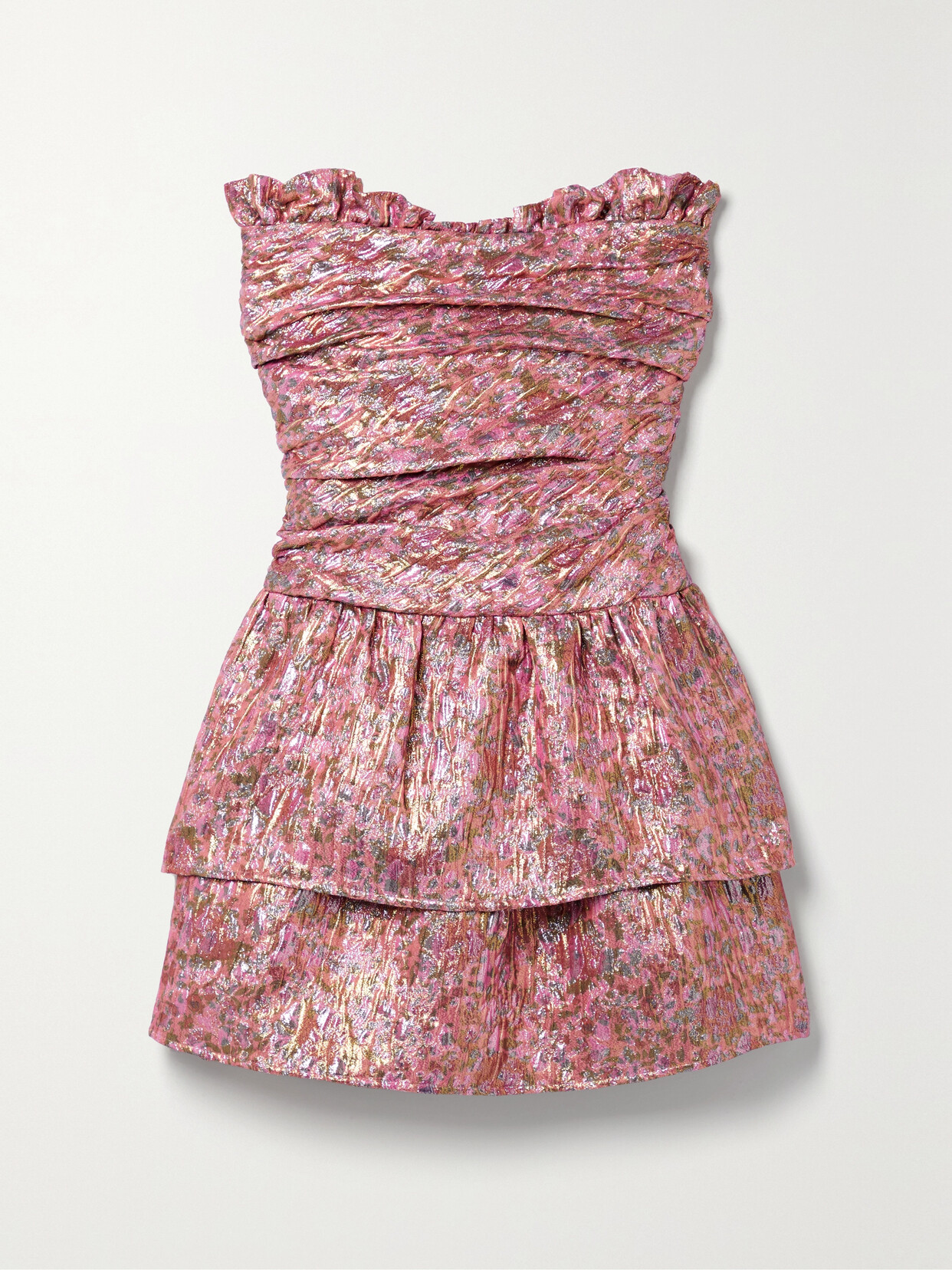 LoveShackFancy - Acelin Strapless Gathered Brocade Mini Dress - Pink