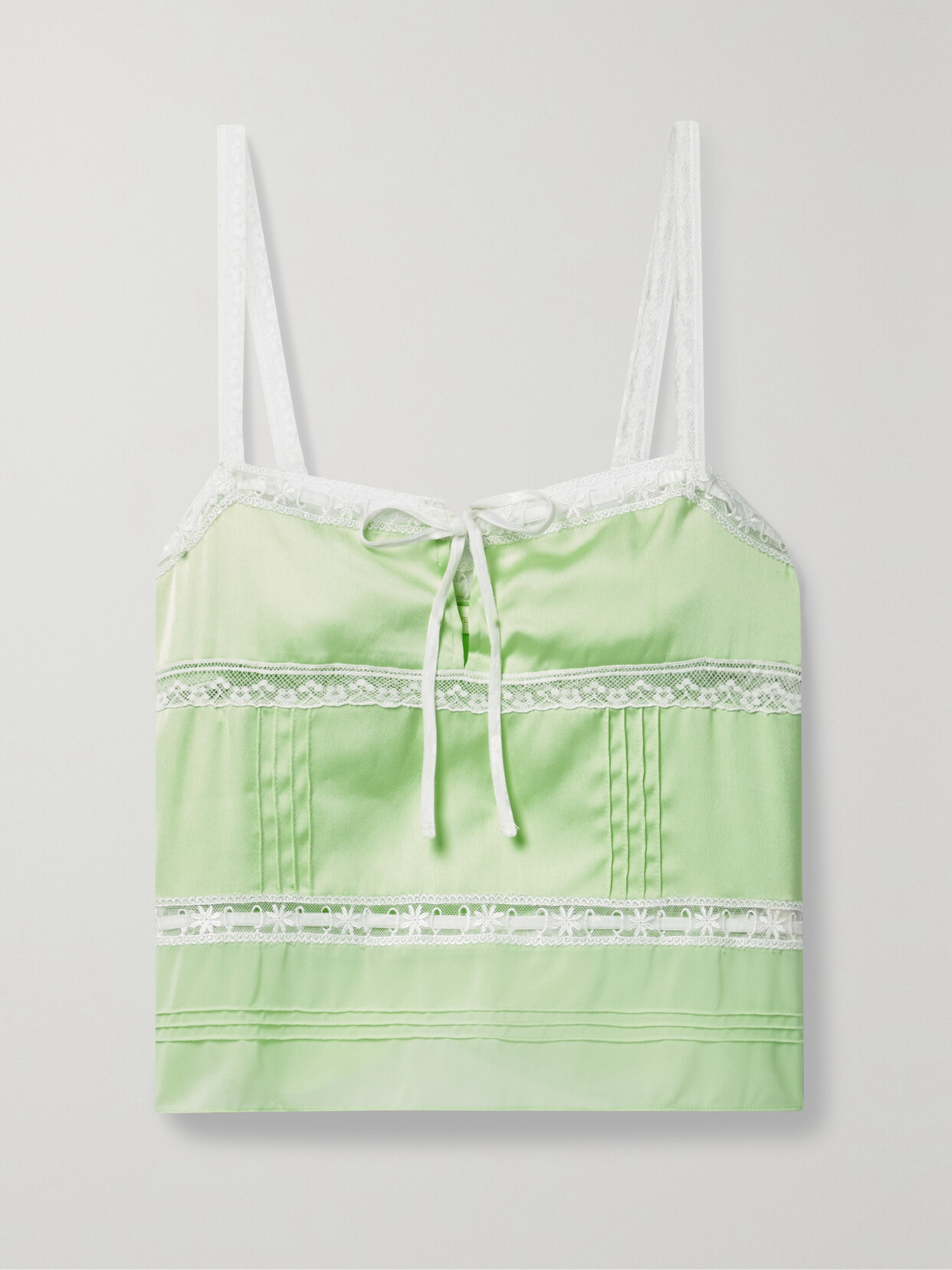 LoveShackFancy Sunny Lace-trimmed Pintucked Satin And Chiffon Camisole - Green