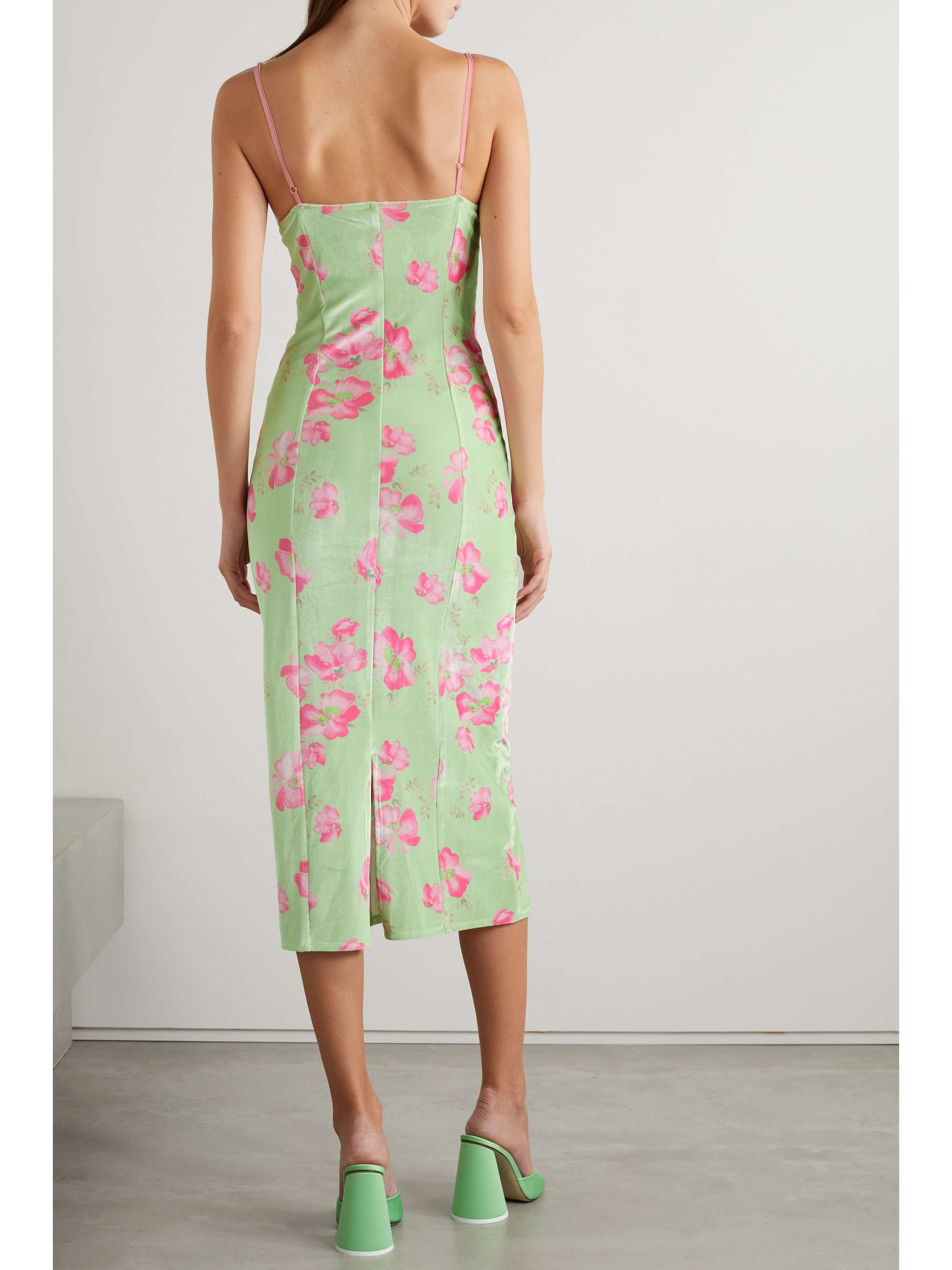 LOVESHACKFANCY Sima floral-print velvet midi dress