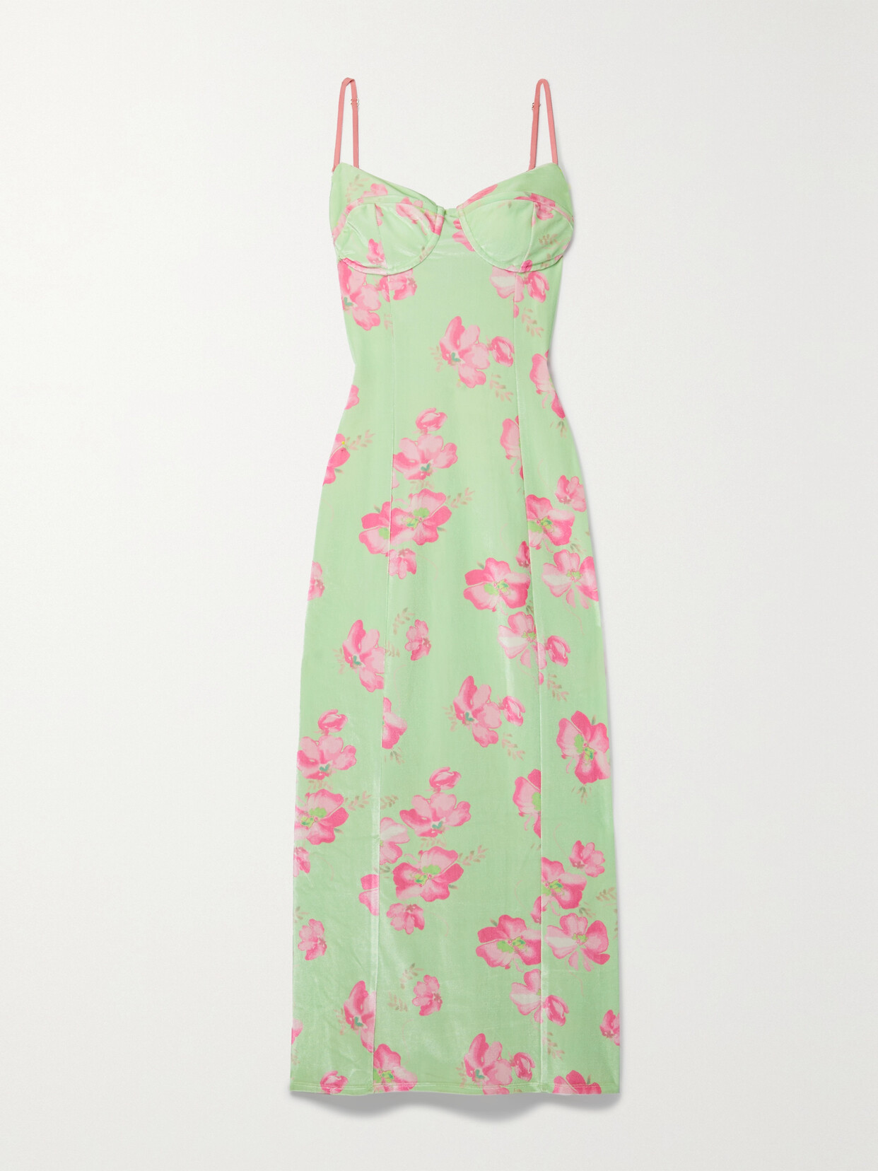 LoveShackFancy Sima Floral-print Velvet Midi Dress - Yellow