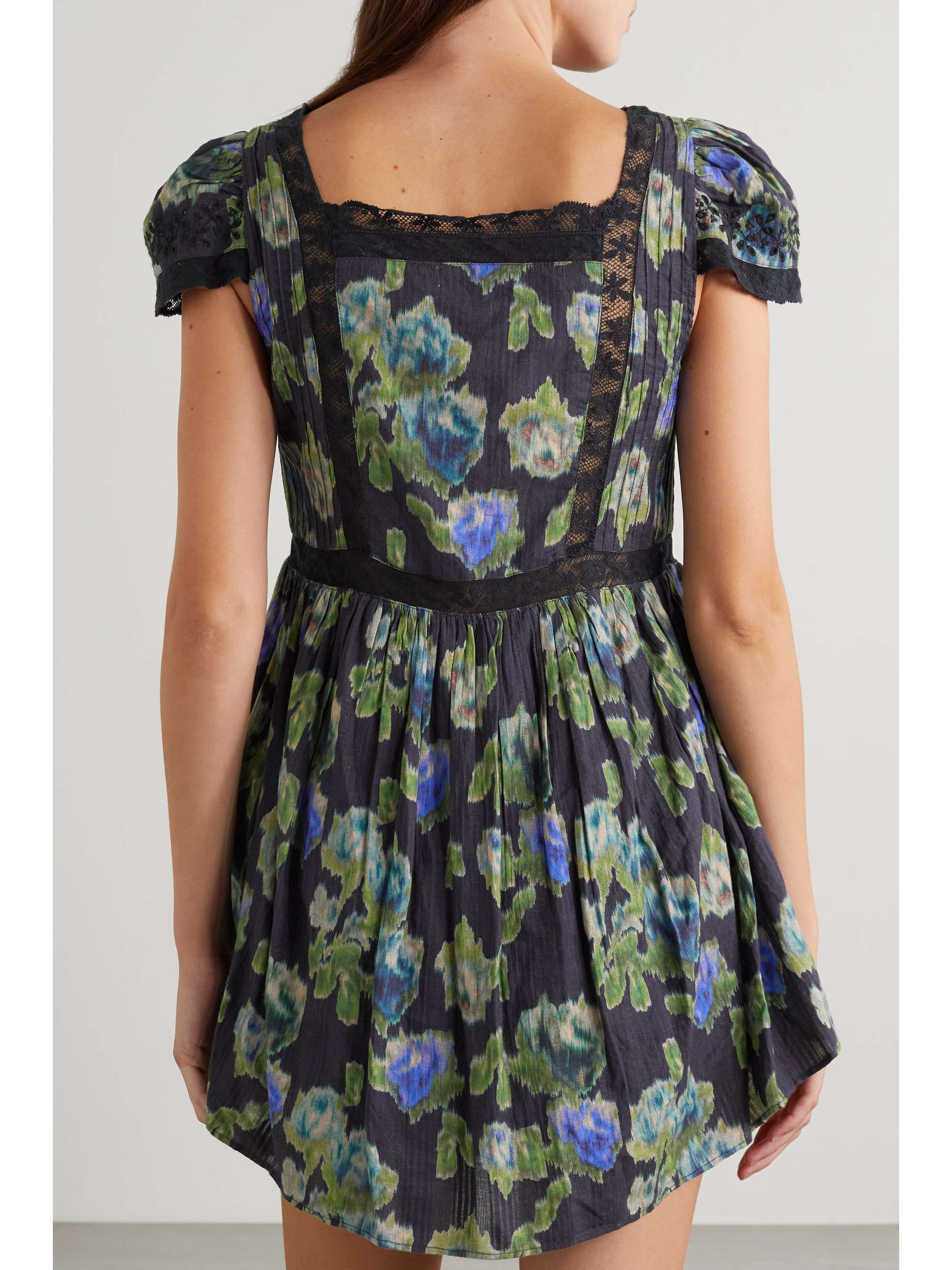 Midnight blue Nutmeg lacetrimmed embroidered floralprint cotton mini