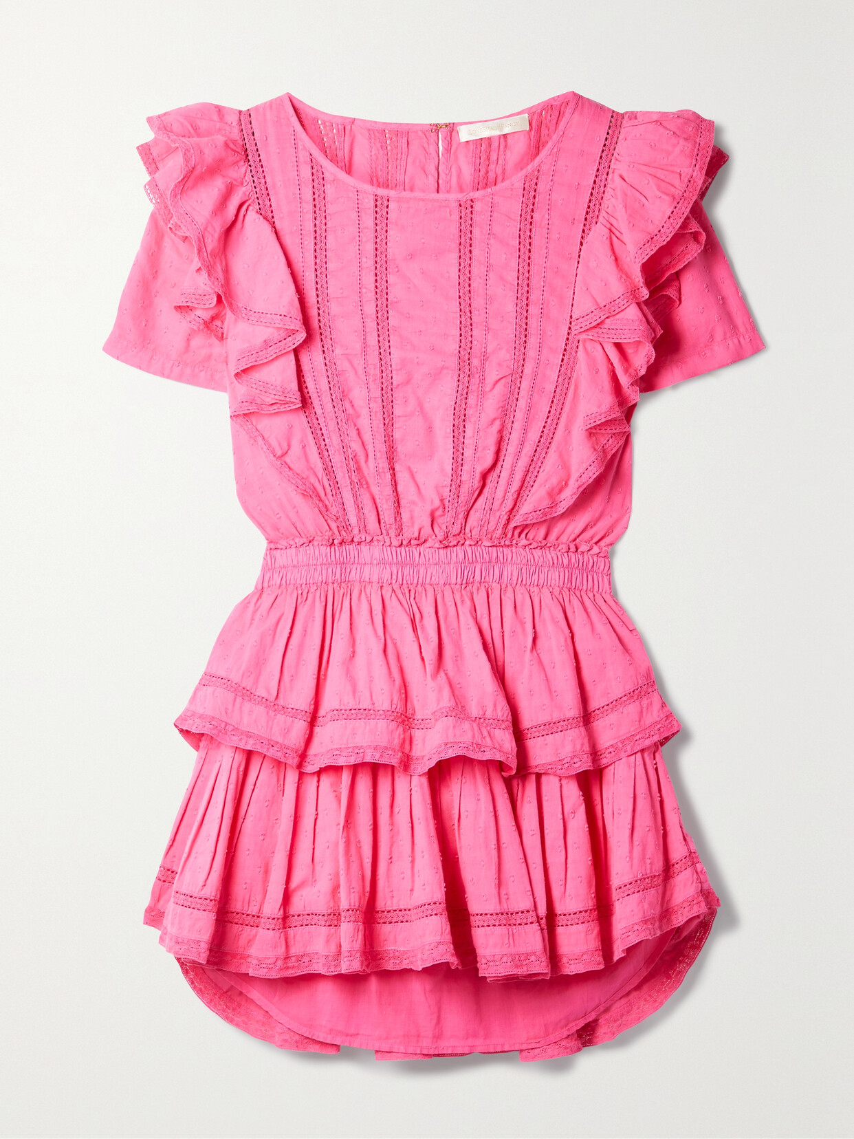 Loveshackfancy Natasha Short Sleeve Eyelet Mini Dress In Pink