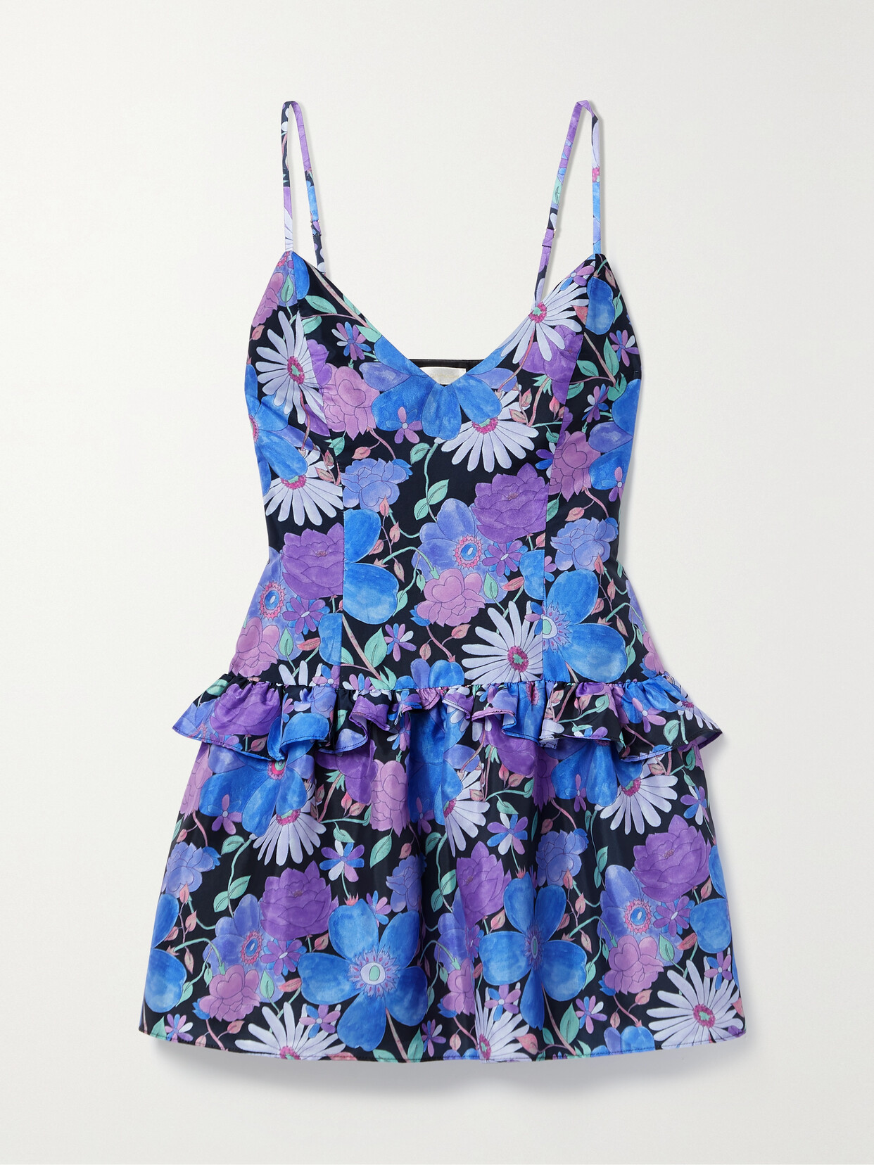 LoveShackFancy - Fabienne Ruffled Floral-print Crepe Mini Dress - Purple