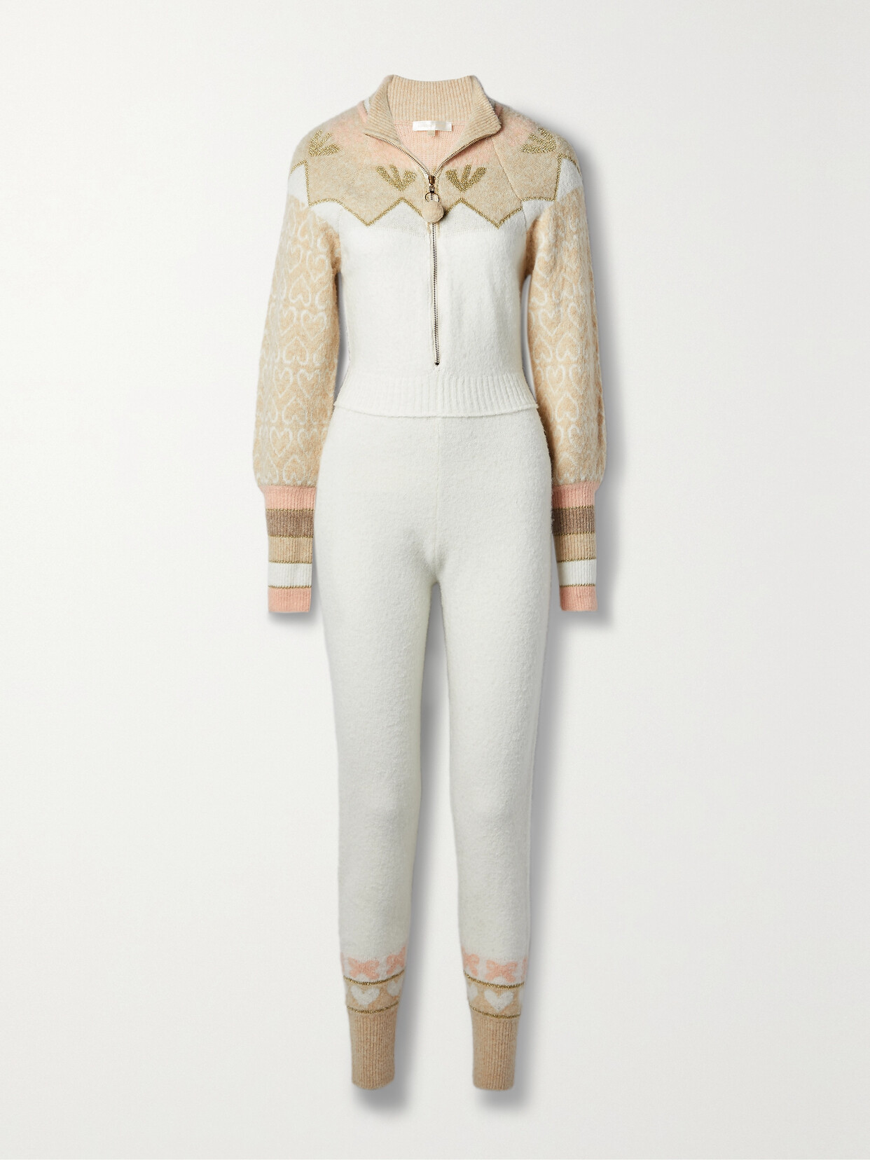 LoveShackFancy - Lali Intarsia-knit Jumpsuit - White