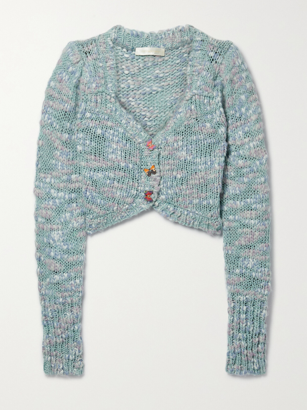 LOVESHACKFANCY SAUNDRIA CROPPED KNITTED CARDIGAN