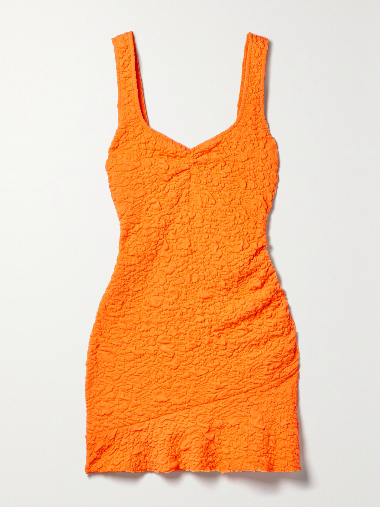LoveShackFancy Bartlette Gathered Neon Cloqué Mini Dress - Orange