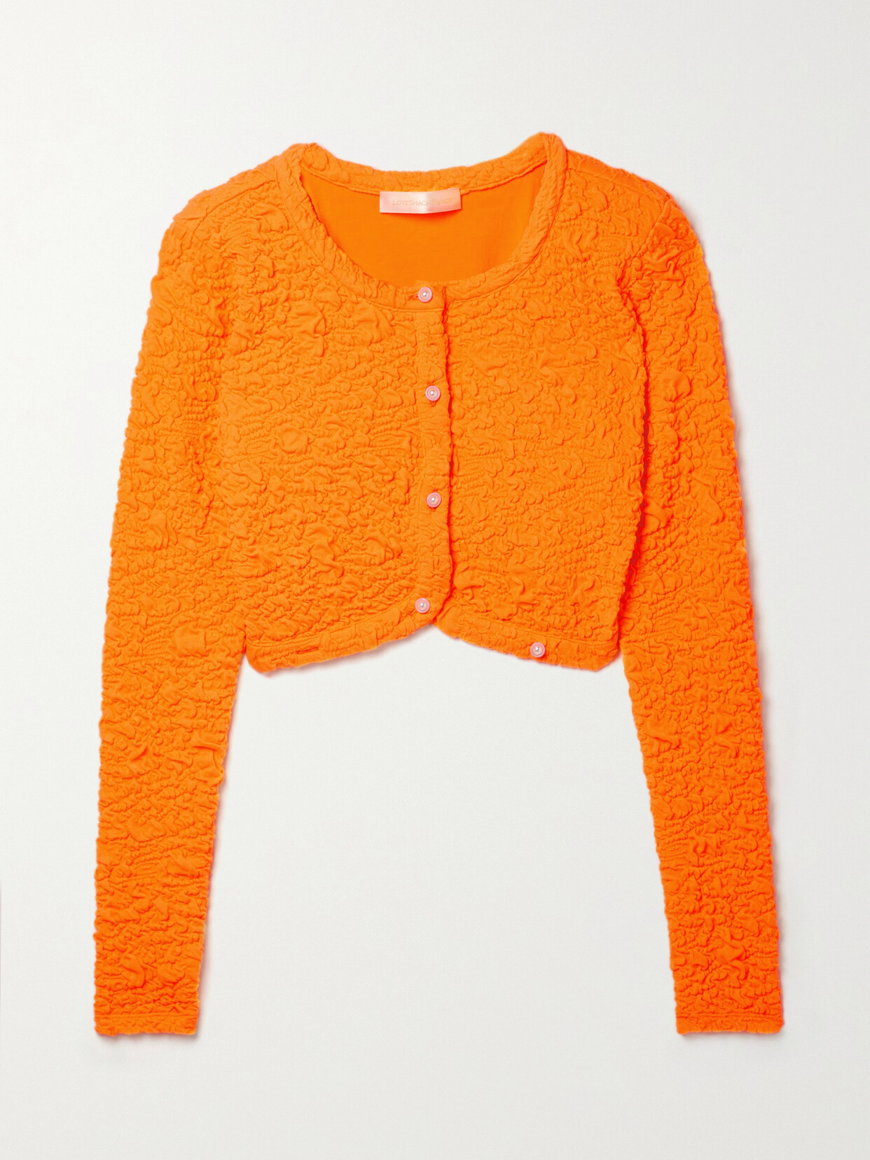 LoveShackFancy - Senina Cropped Stretch Cotton-blend Cloqué Cardigan - Orange