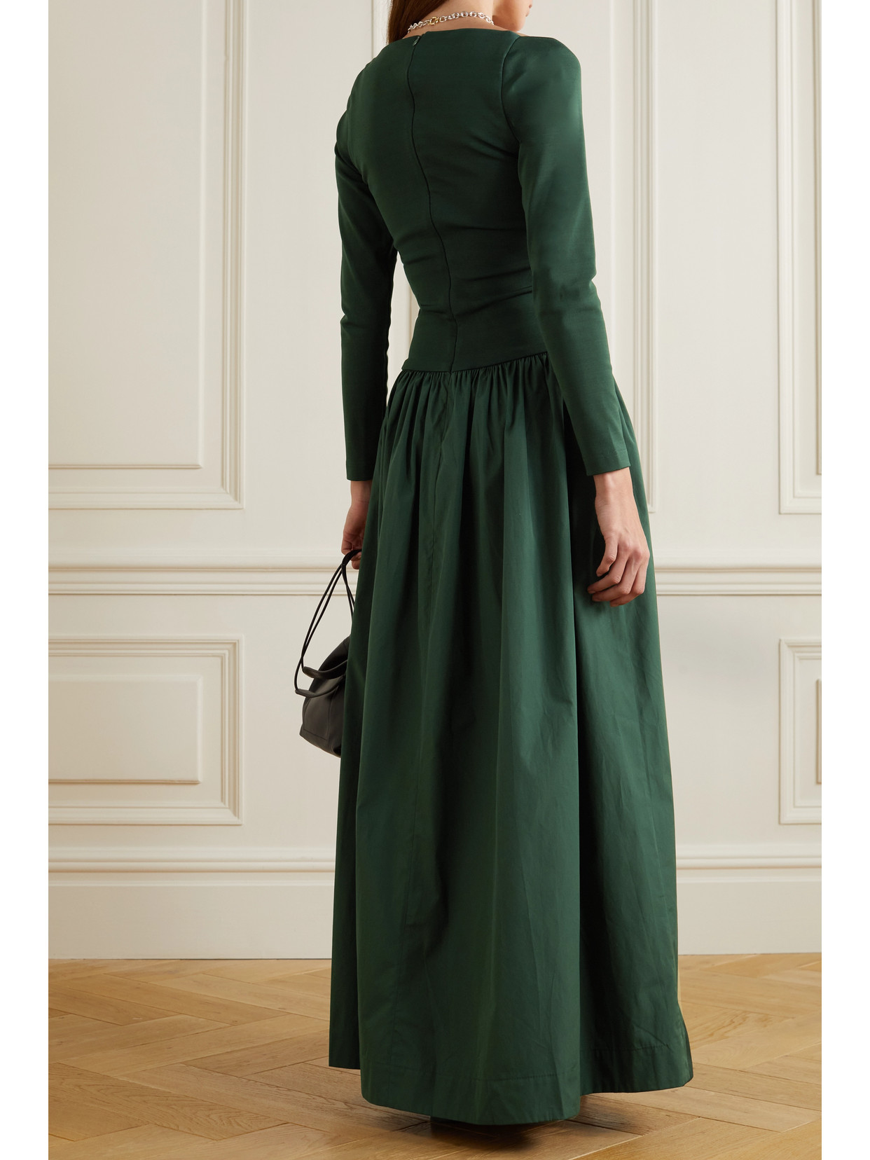 Esse Studios + Net Sustain Organic Cotton-poplin And Cutout Stretch-knit Maxi Dress In Green
