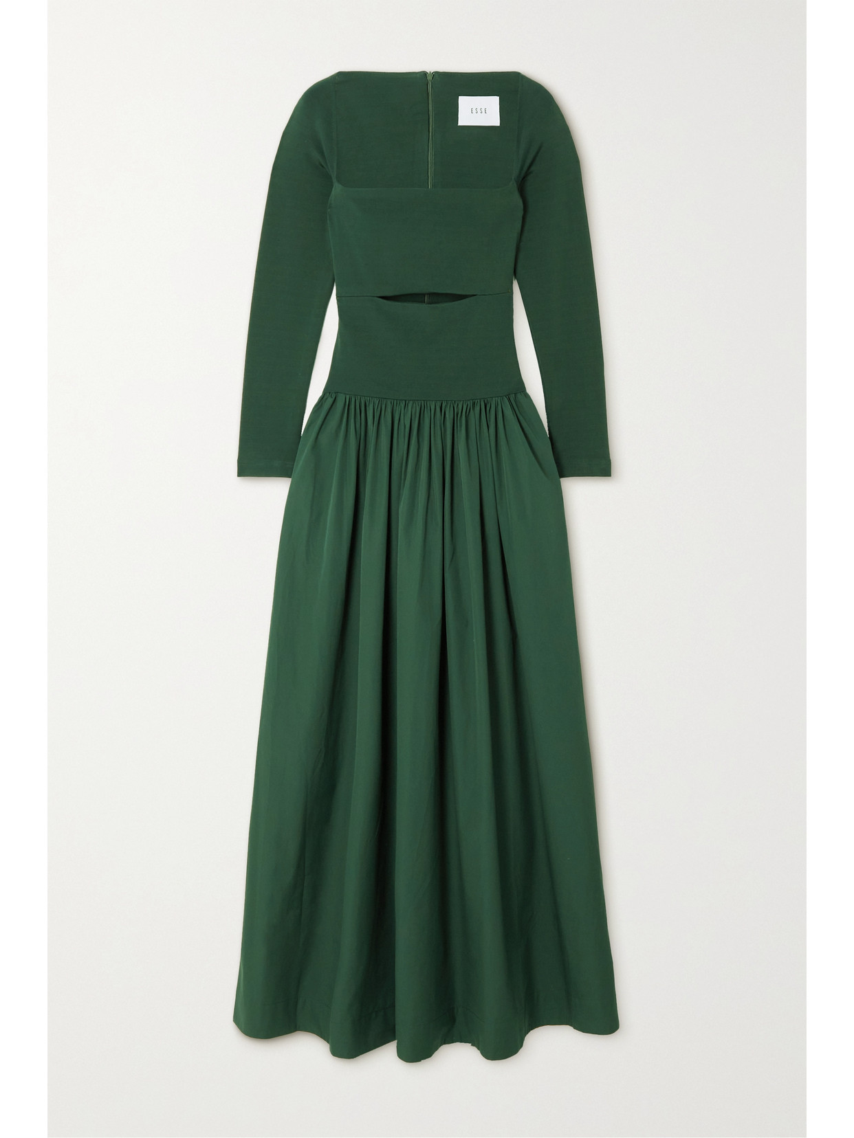 Esse Studios + Net Sustain Organic Cotton-poplin And Cutout Stretch-knit Maxi Dress In Green