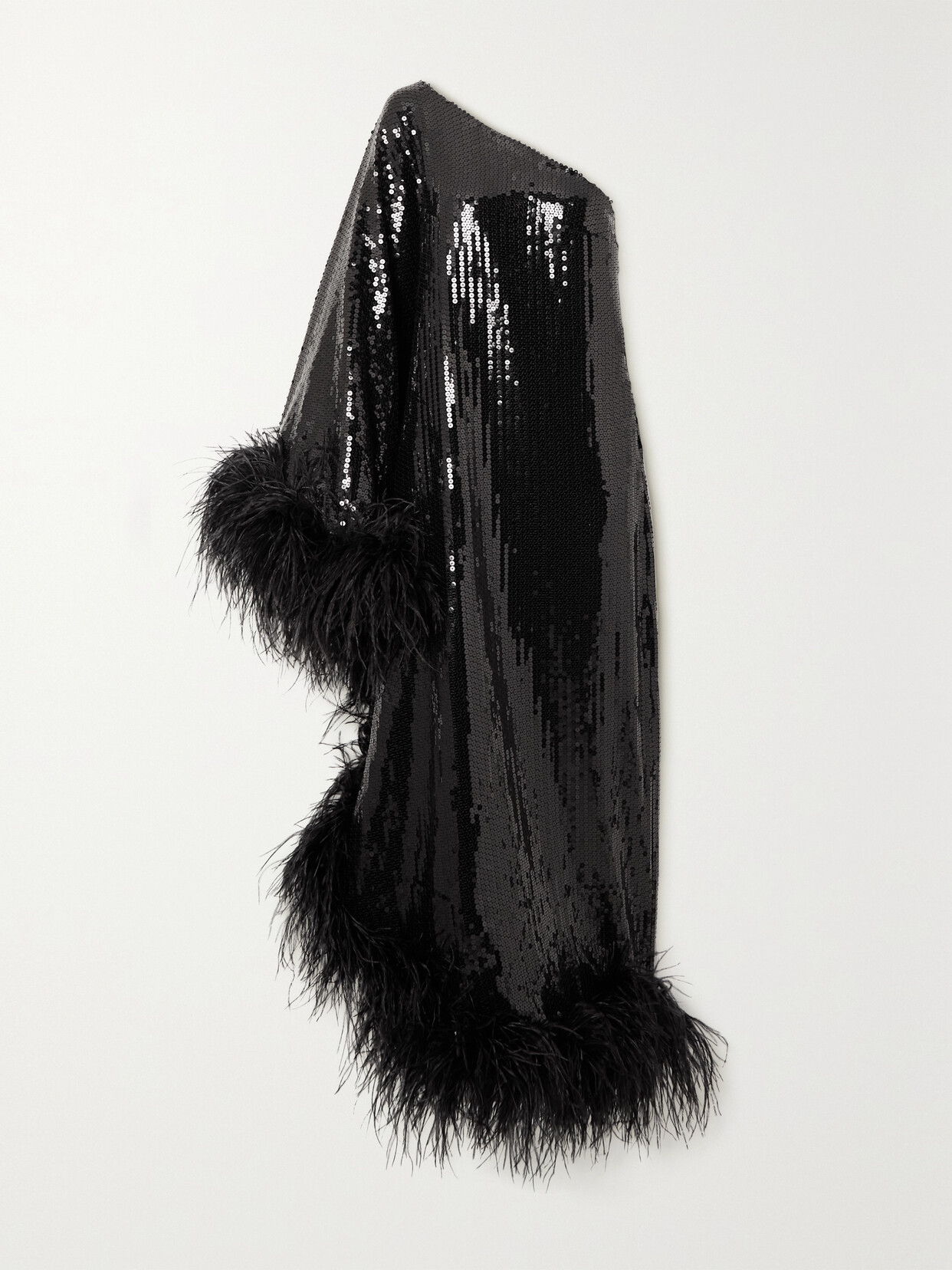 Taller Marmo Disco Ubud One-shoulder Feather-trimmed Sequined Crepe Gown - Black