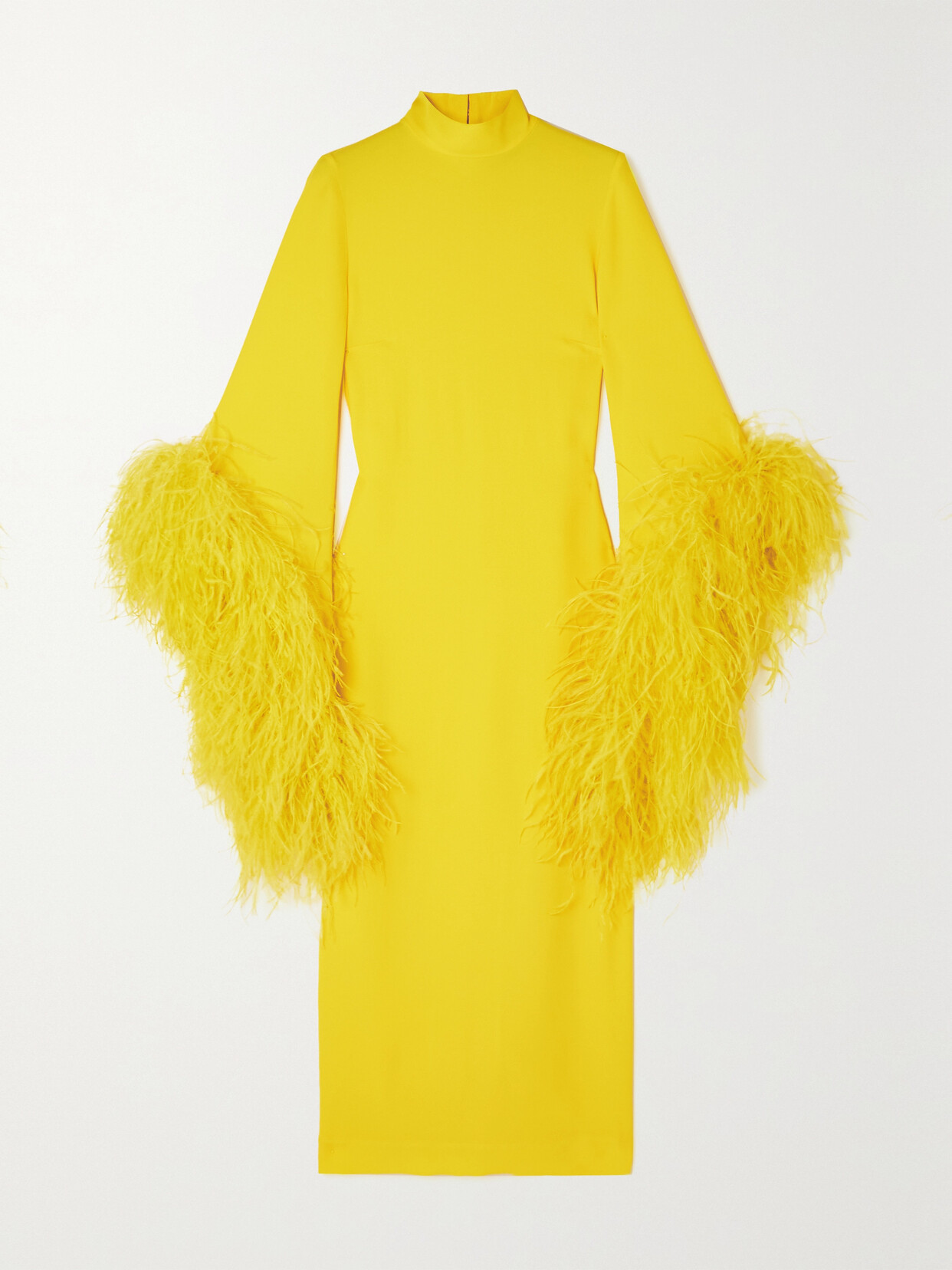 Taller Marmo - Del Rio Feather-trimmed Crepe Midi Dress - Yellow