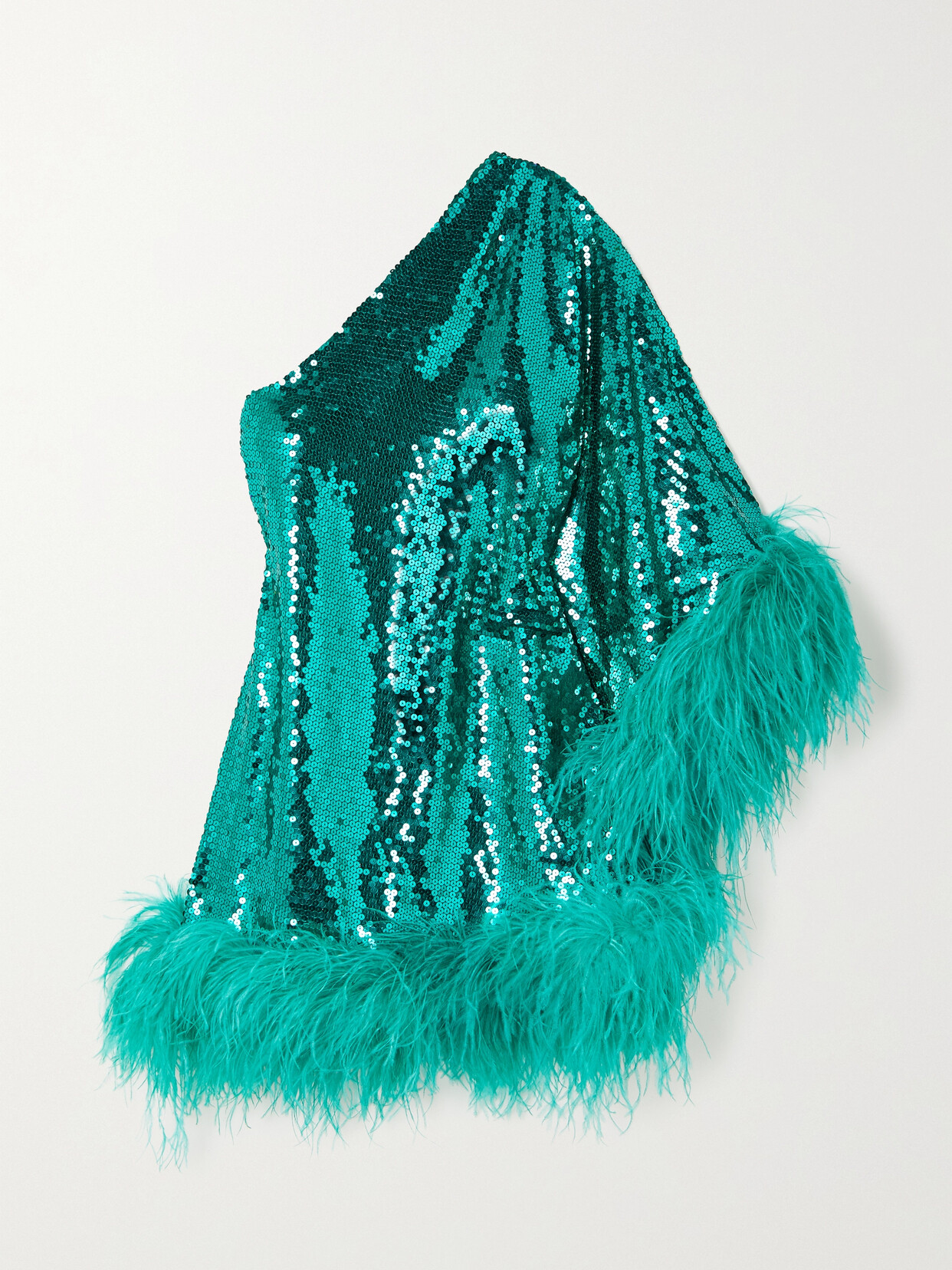 Taller Marmo Piccolo Disco Ubud One-shoulder Feather-trimmed Crepe Midi Dress - Green