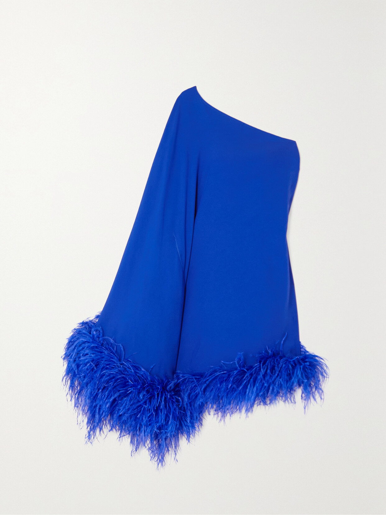 Taller Marmo Piccolo Ubud One-shoulder Feather-trimmed Crepe Mini Dress