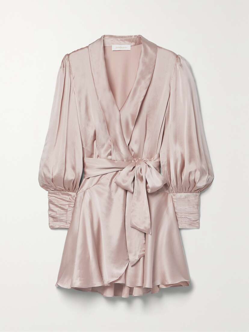 Zimmermann Ruffled Silk-satin Mini Wrap Dress