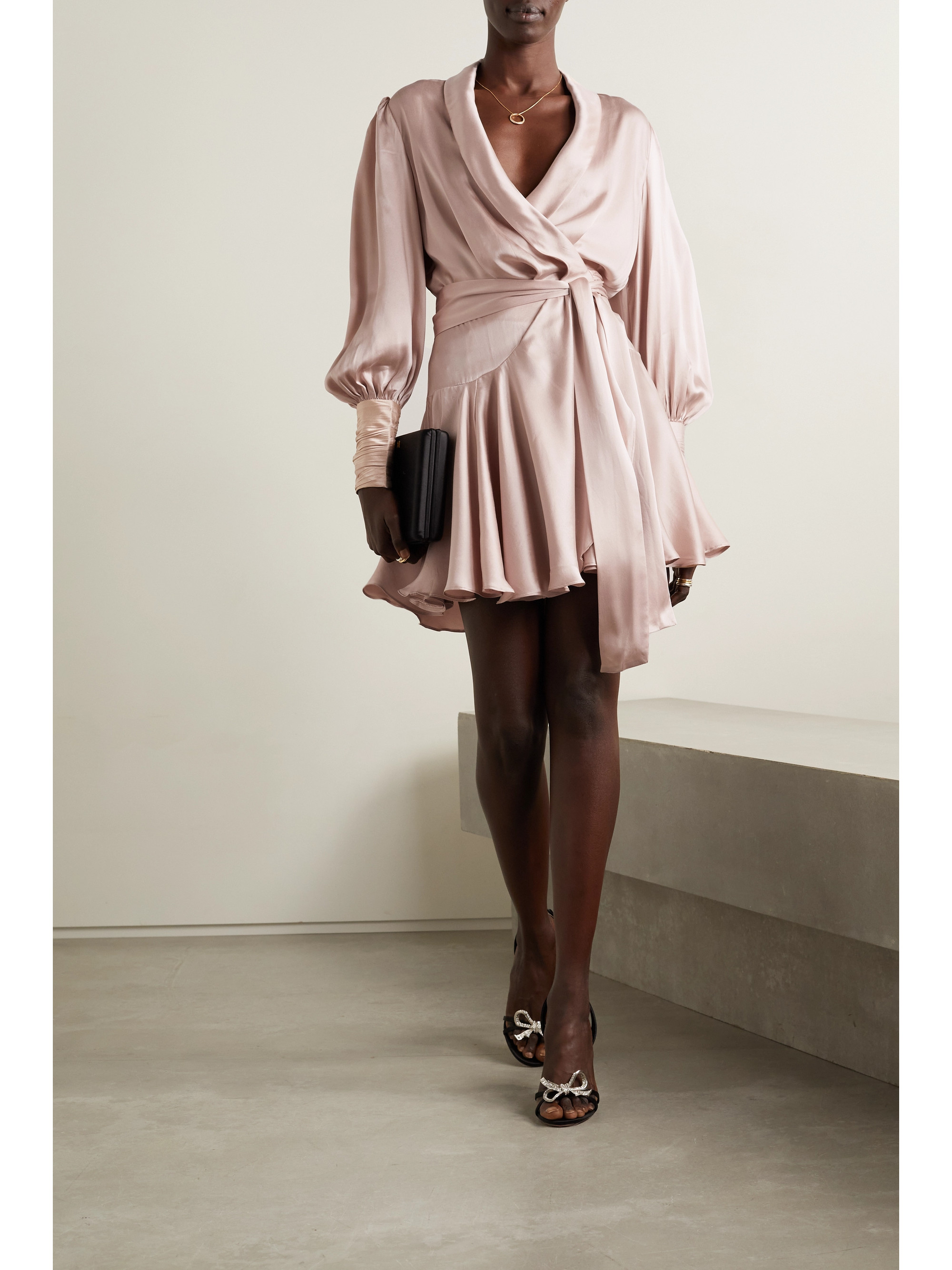 Zimmermann Ruffled silk-satin mini wrap dress