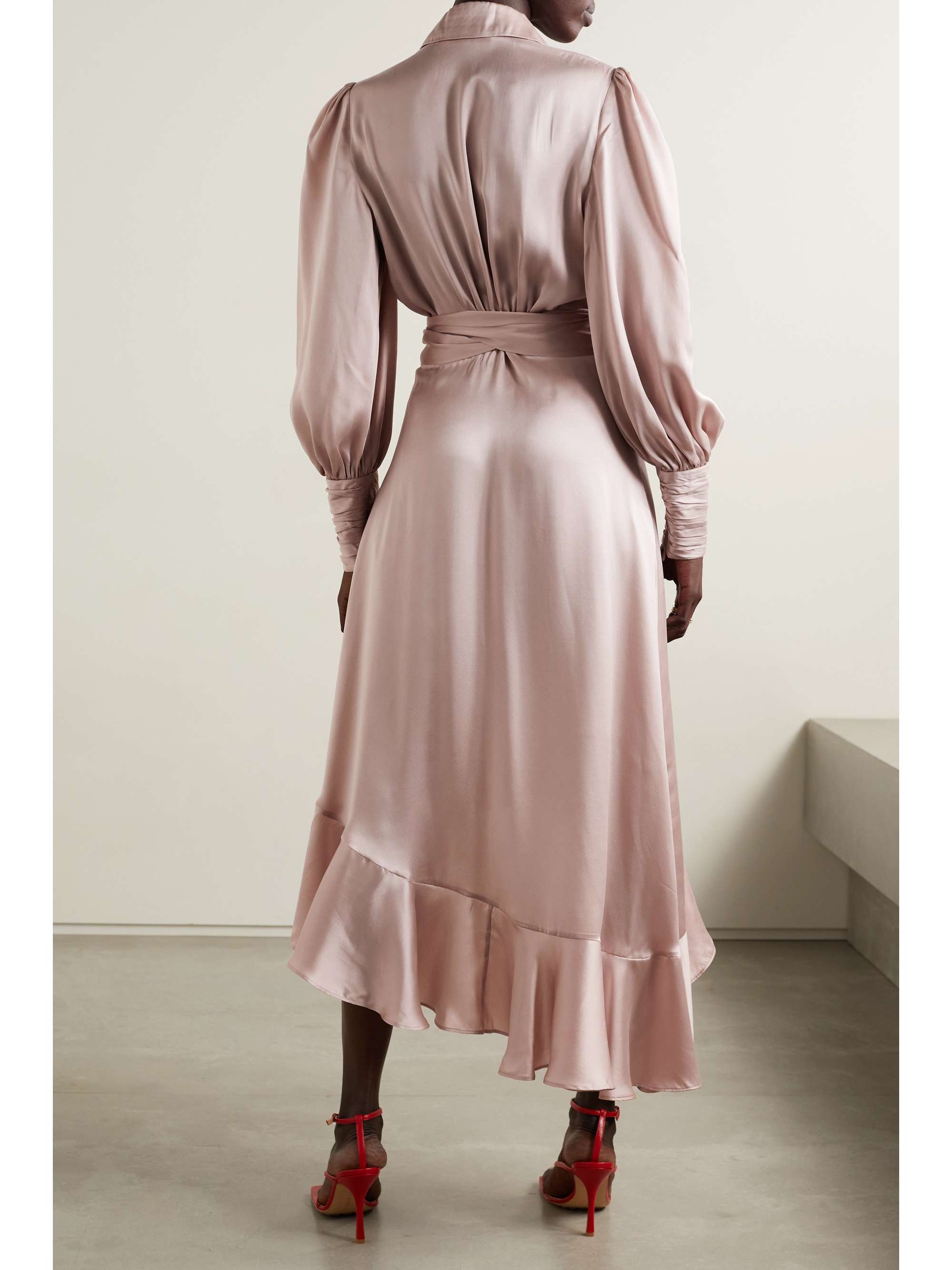 ZIMMERMANN Asymmetric ruffled silk-satin wrap dress
