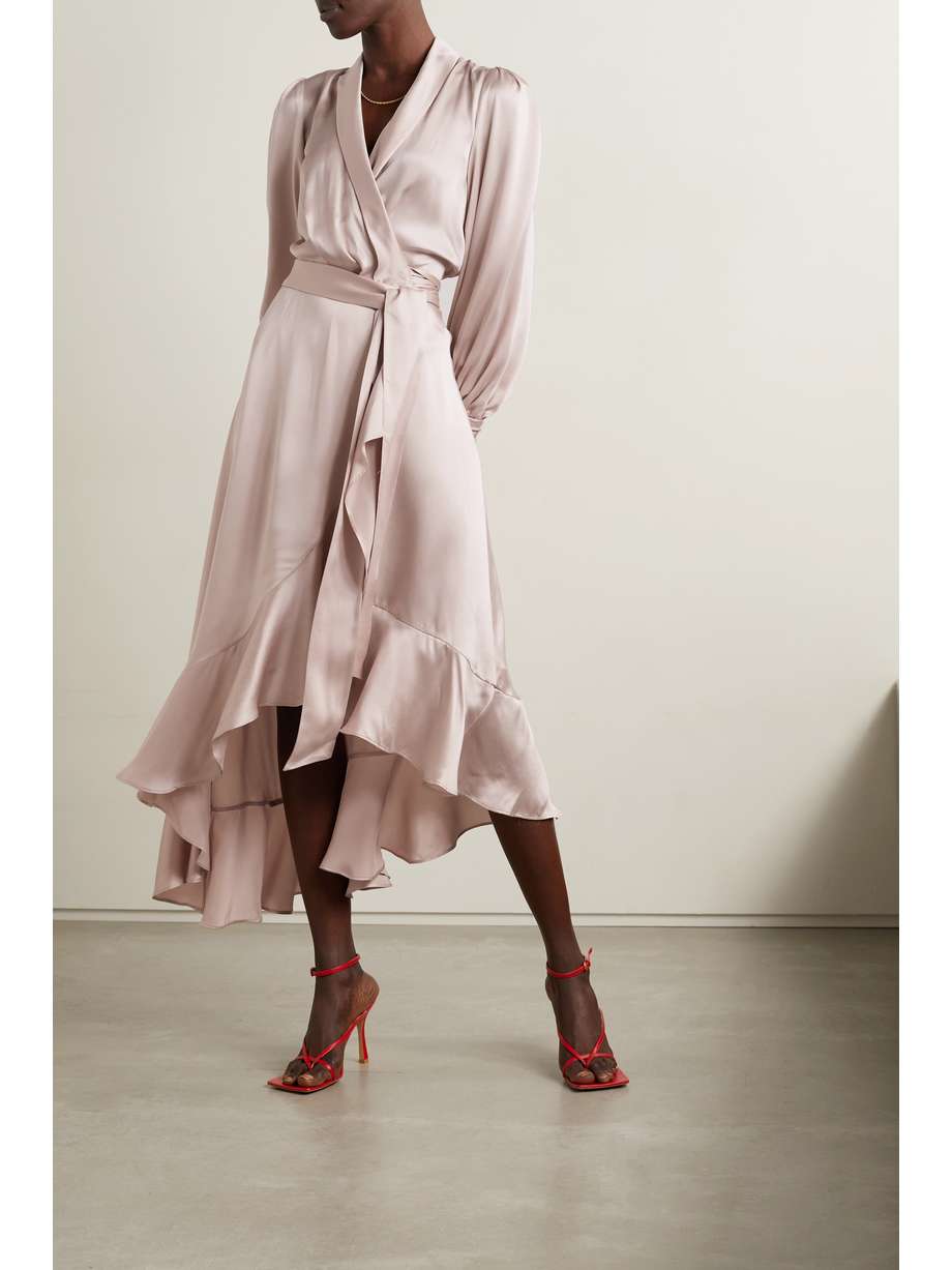 ZIMMERMANN Asymmetric ruffled silksatin midi wrap dress NETAPORTER
