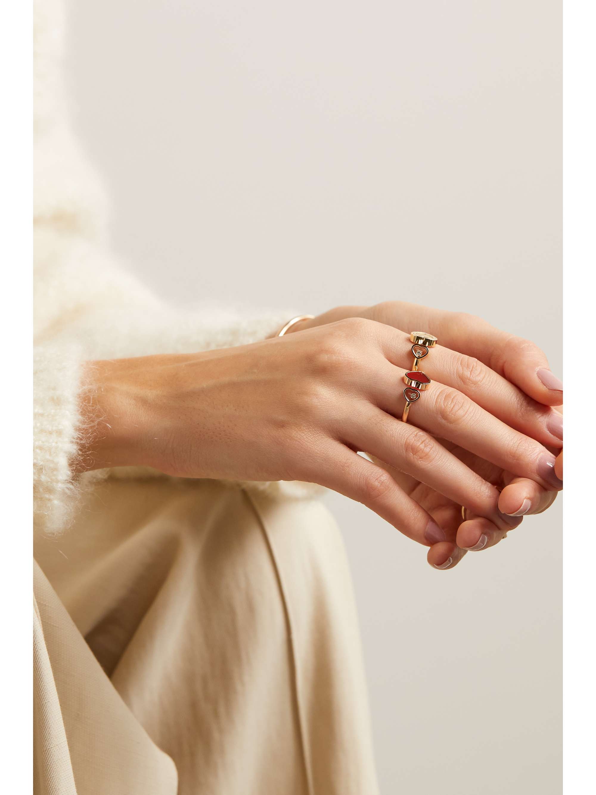 CHOPARD Happy 18-karat rose gold, carnelian and diamond ring