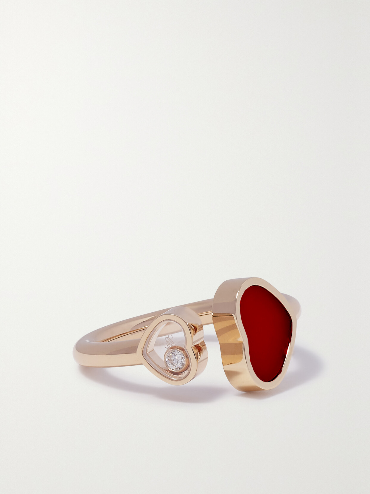 Shop Chopard Happy 18-karat Rose Gold, Carnelian And Diamond Ring In Red