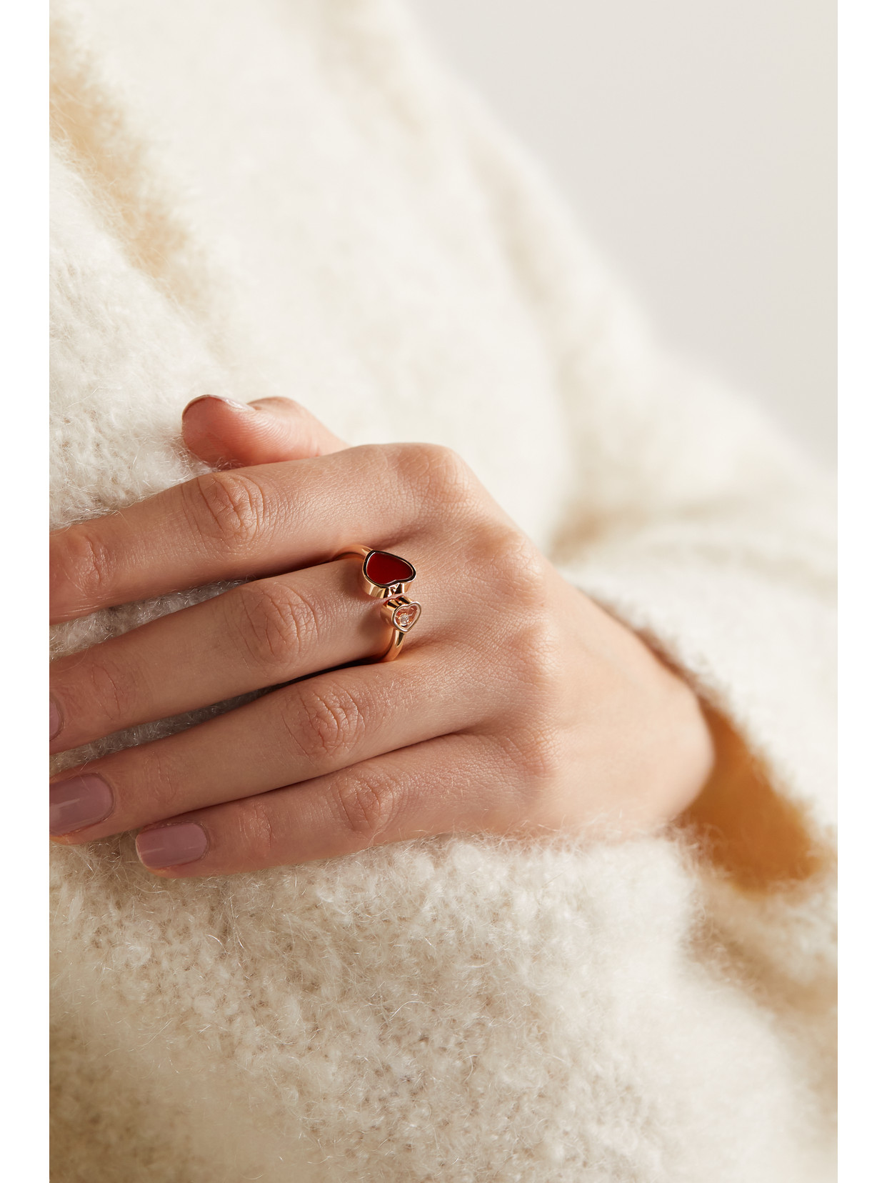 Chopard Happy 18-karat Rose Gold, Carnelian And Diamond Ring In Red