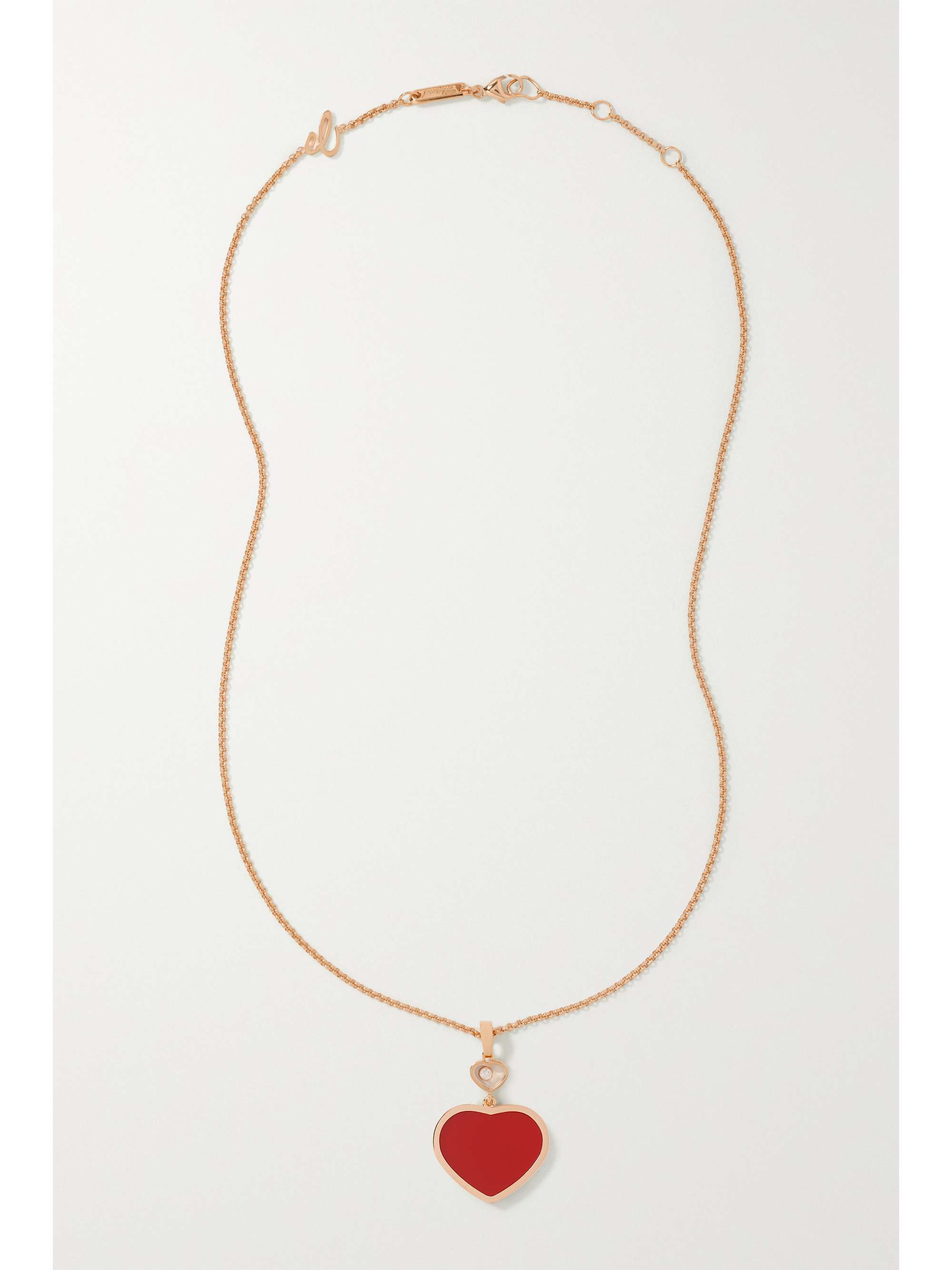 CHOPARD Happy Hearts 18-karat rose gold, carnelian and diamond necklace