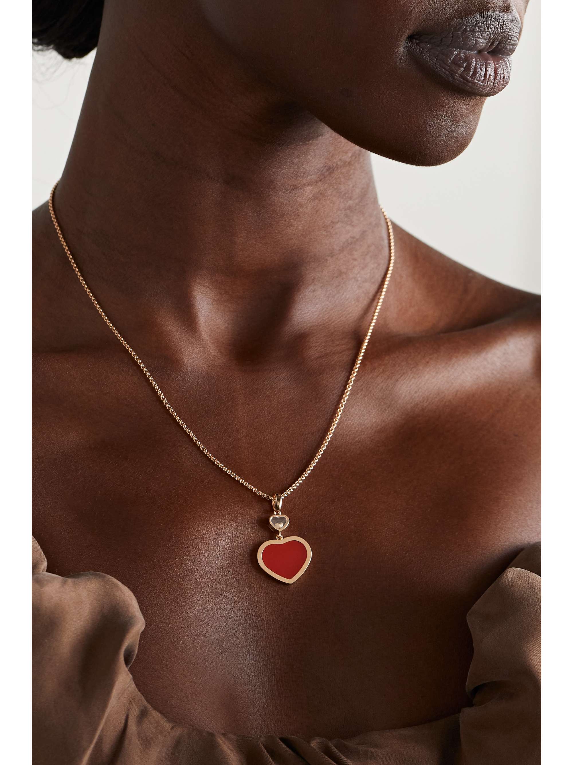 CHOPARD Happy Hearts 18-karat rose gold, carnelian and diamond necklace