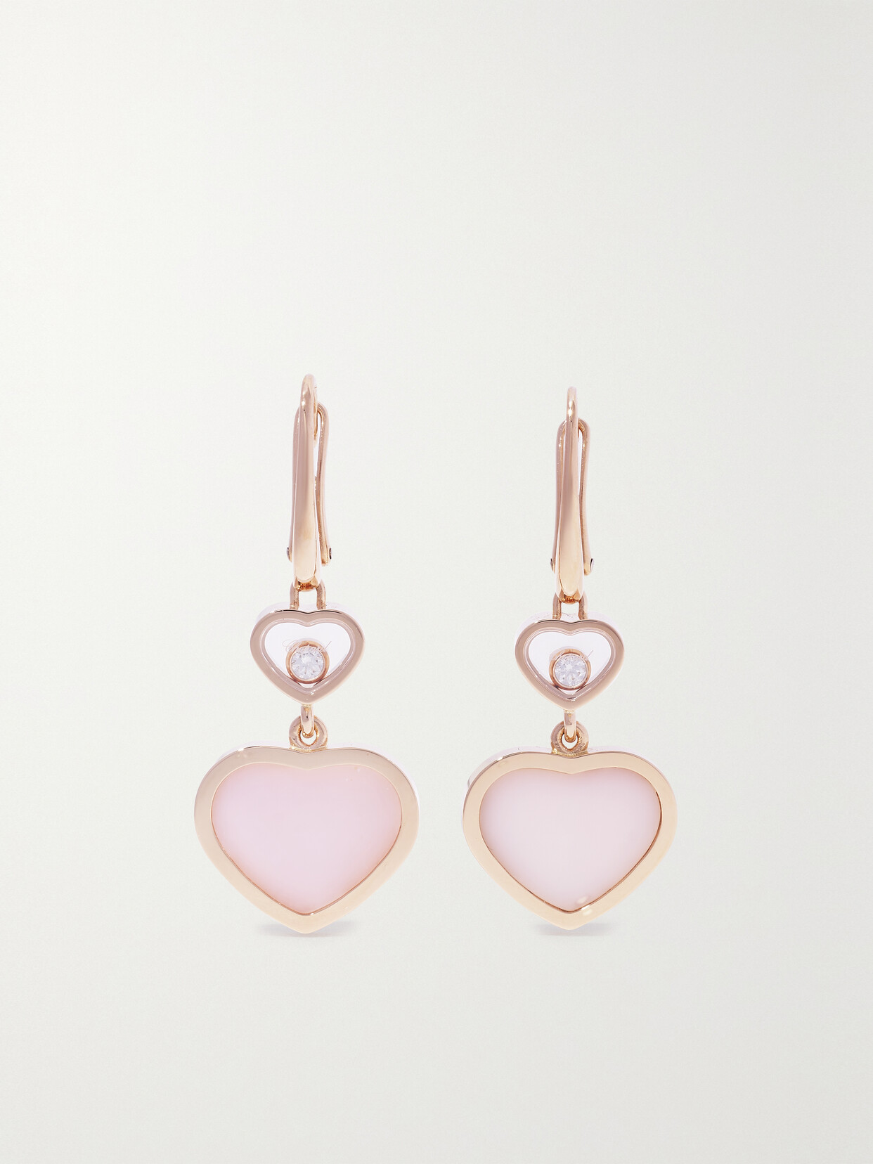 Chopard Happy Hearts 18-karat Rose Gold, Opal And Diamond Earrings In Pink