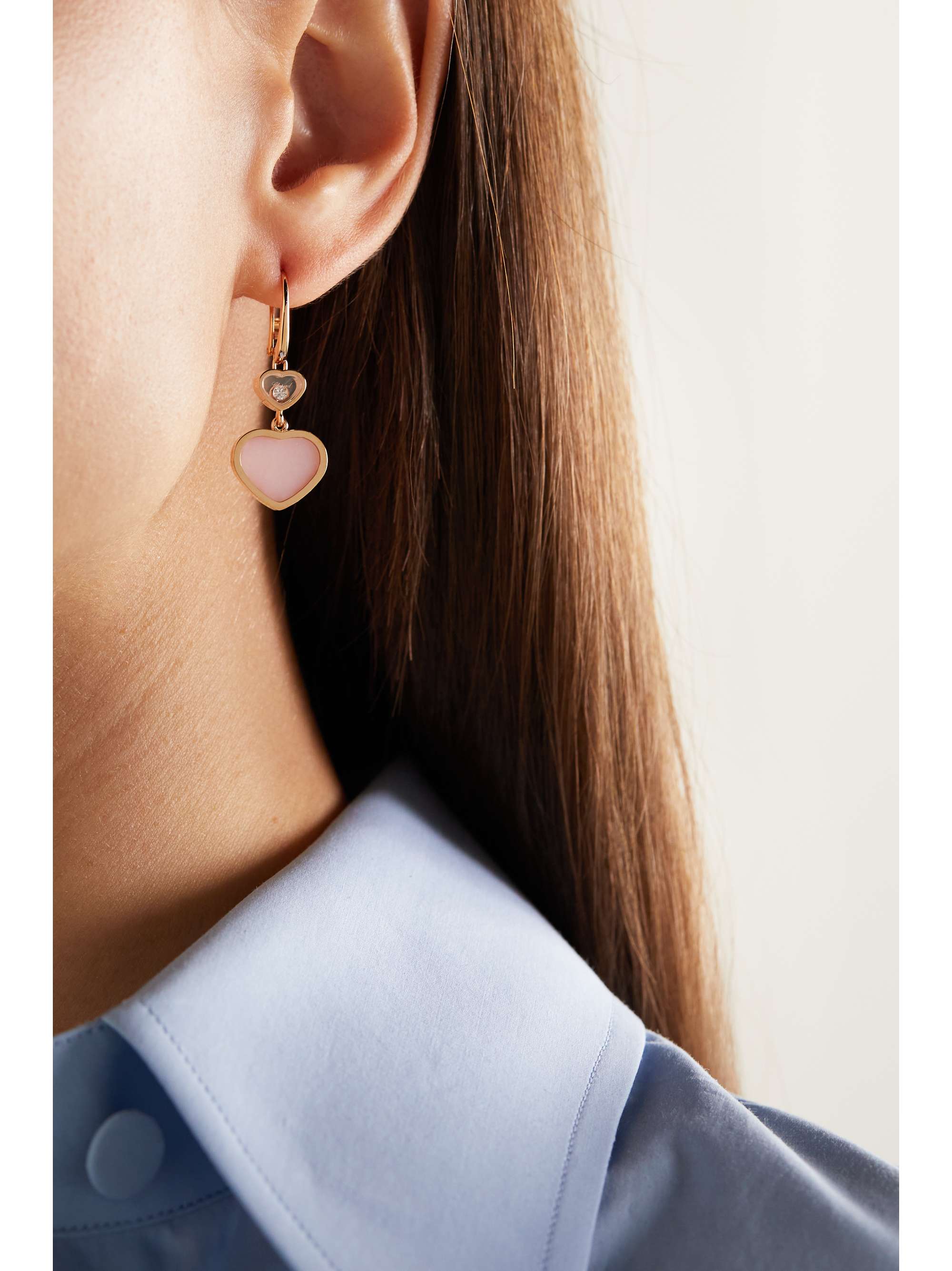 CHOPARD Happy Hearts 18-karat rose gold, opal and diamond earrings