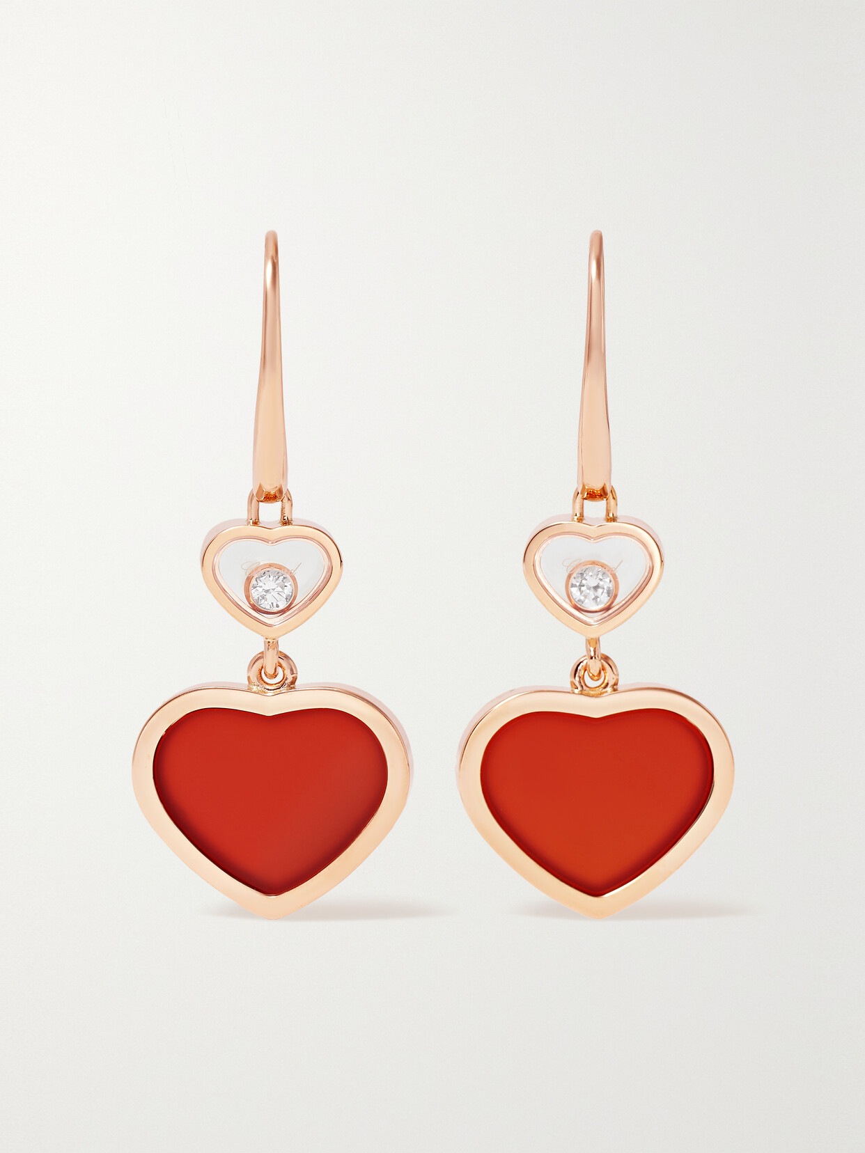 Shop Chopard Happy Hearts 18-karat Rose Gold, Diamond And Carnelian Earrings