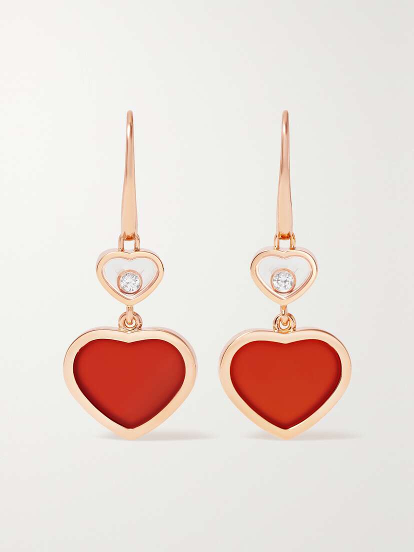 Chopard Happy Hearts 18-karat Rose Gold, Diamond And Carnelian Earrings