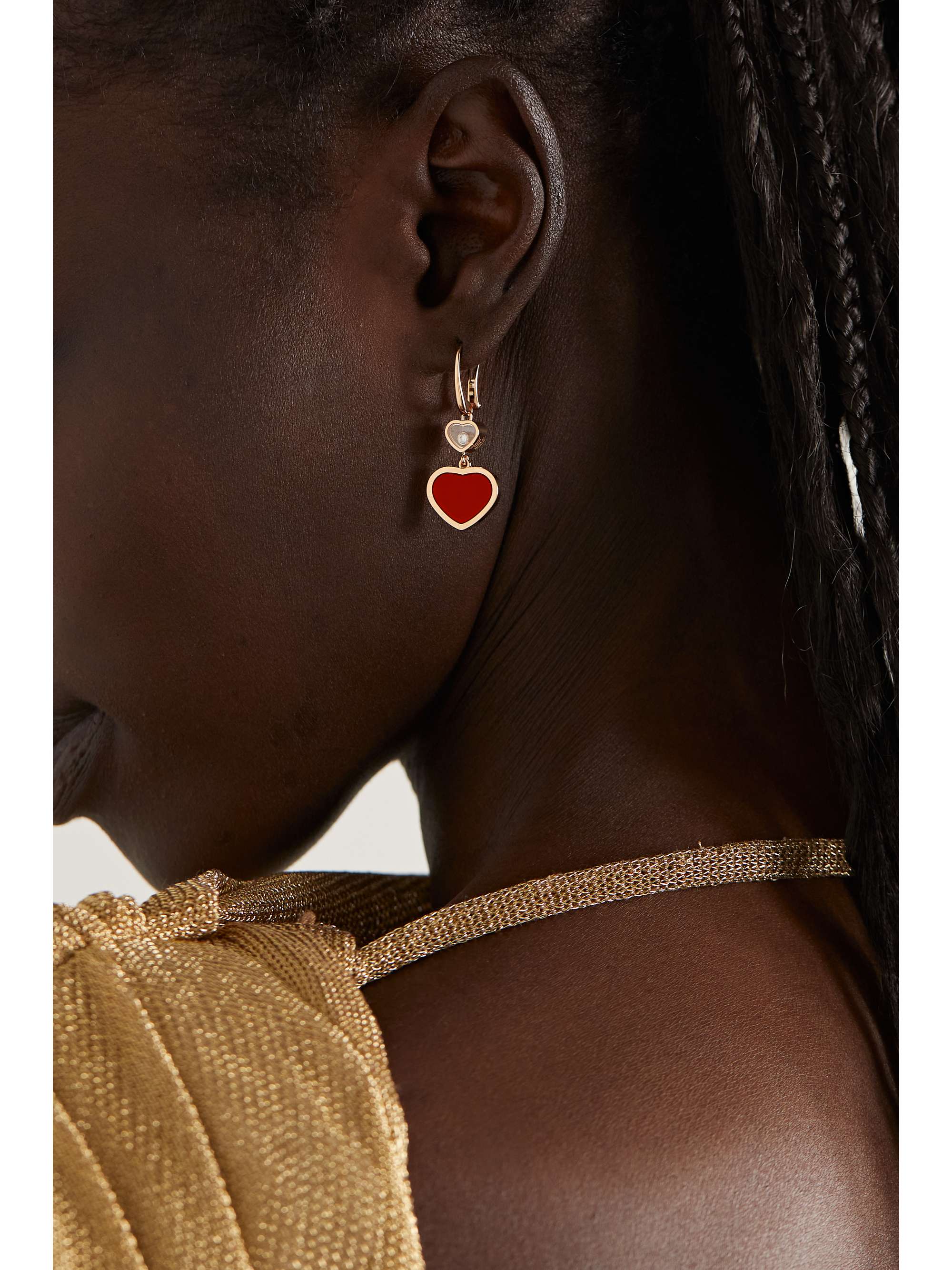 CHOPARD Happy Hearts 18 karat rose gold diamond and carnelian earrings NET A PORTER