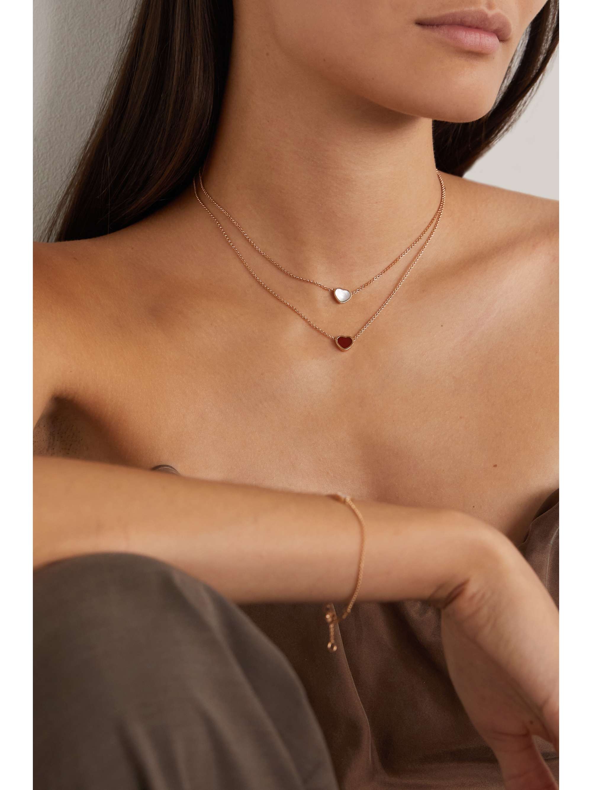 CHOPARD My Happy Hearts 18-karat rose gold mother-of-pearl necklace