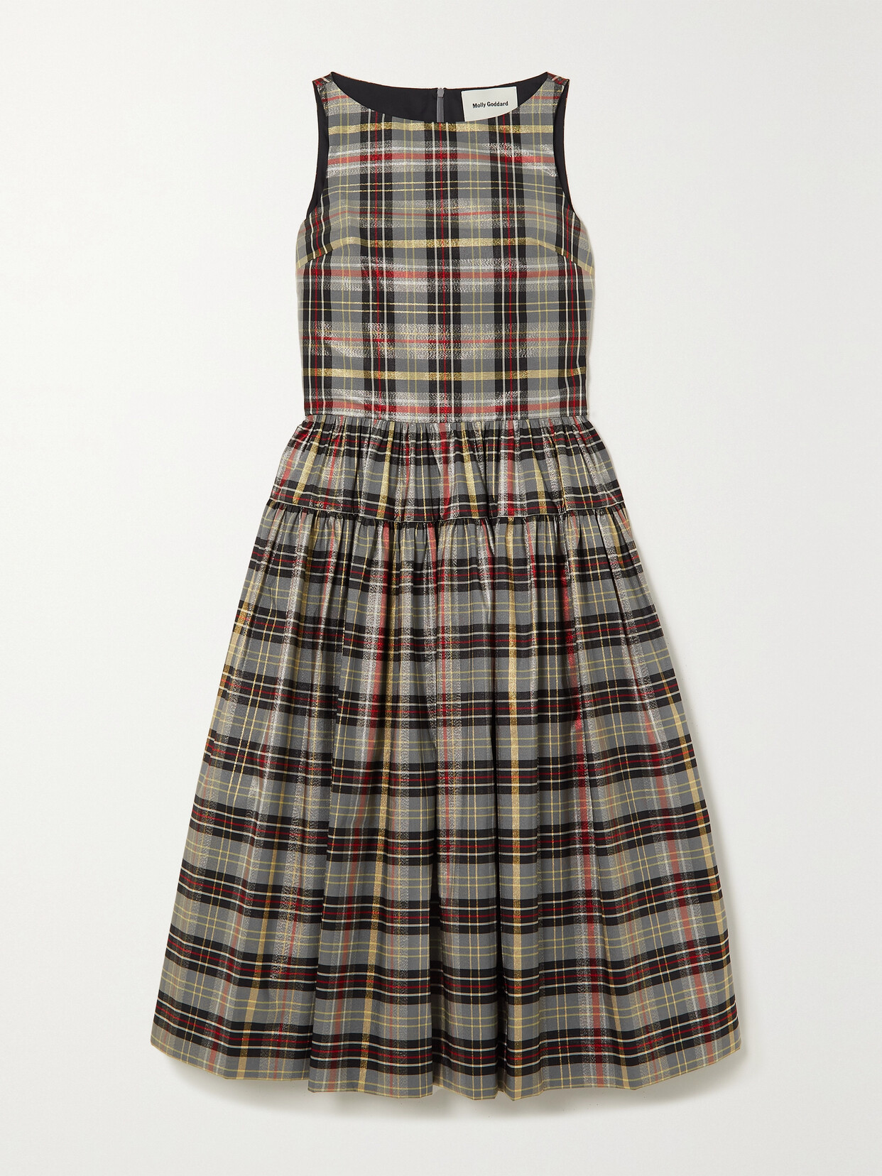 Molly Goddard Bronson Checked Metallic Satin-jacquard Midi Dress - Gray