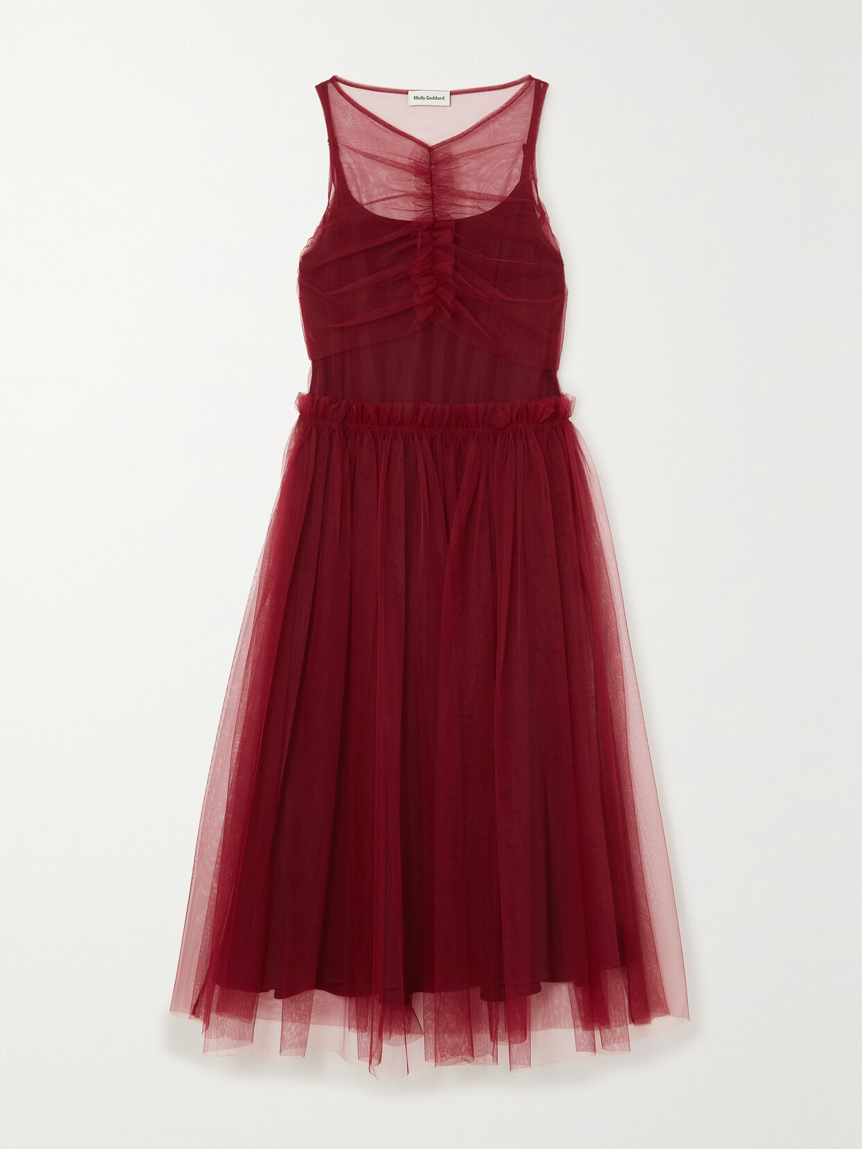 MOLLY GODDARD LORETTA GATHERED TULLE MIDI DRESS