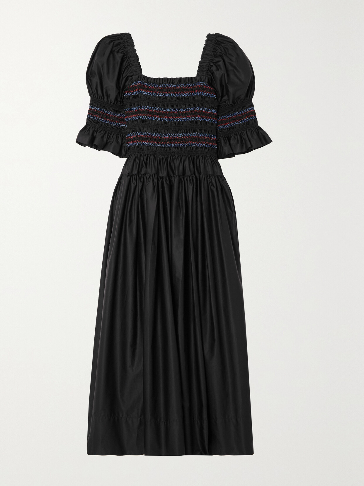 Molly Goddard Chelsea Embroidered Shirred Cotton-satin Midi Dress - Black